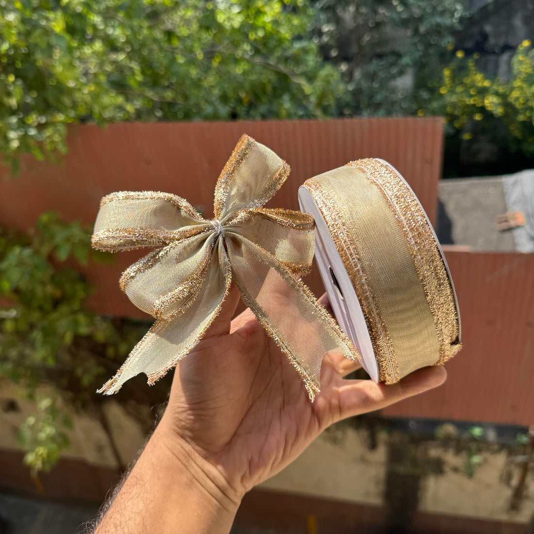 Shimmer Festive Wired Ribbon | Gold | 18meter Roll