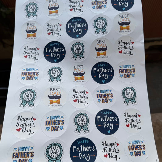 Fathers Day Round Cut Sticker Sheet - Non Transparent