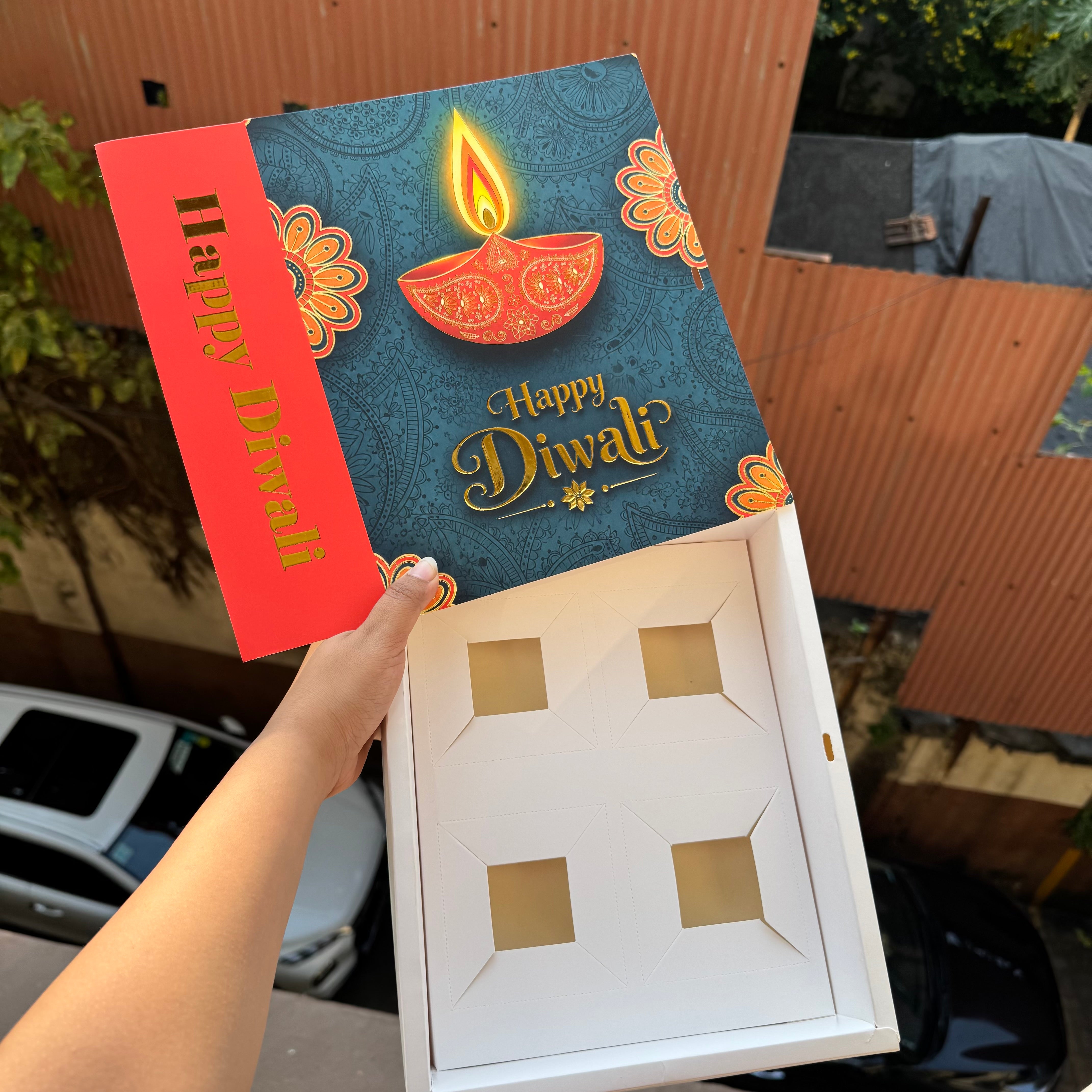 Top Tier Diwali Hamper Box With Premium Cavity Inserts (10pc) • [Box + Cavity + Ribbon Included]