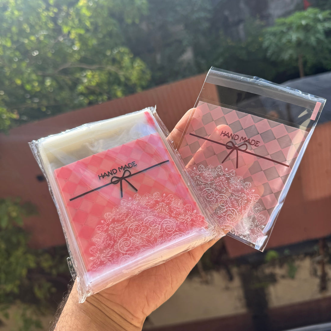 Cookie Pouch 10x10cm (100pcs approx) with Self Adhesive Seal | Pink Handmade
