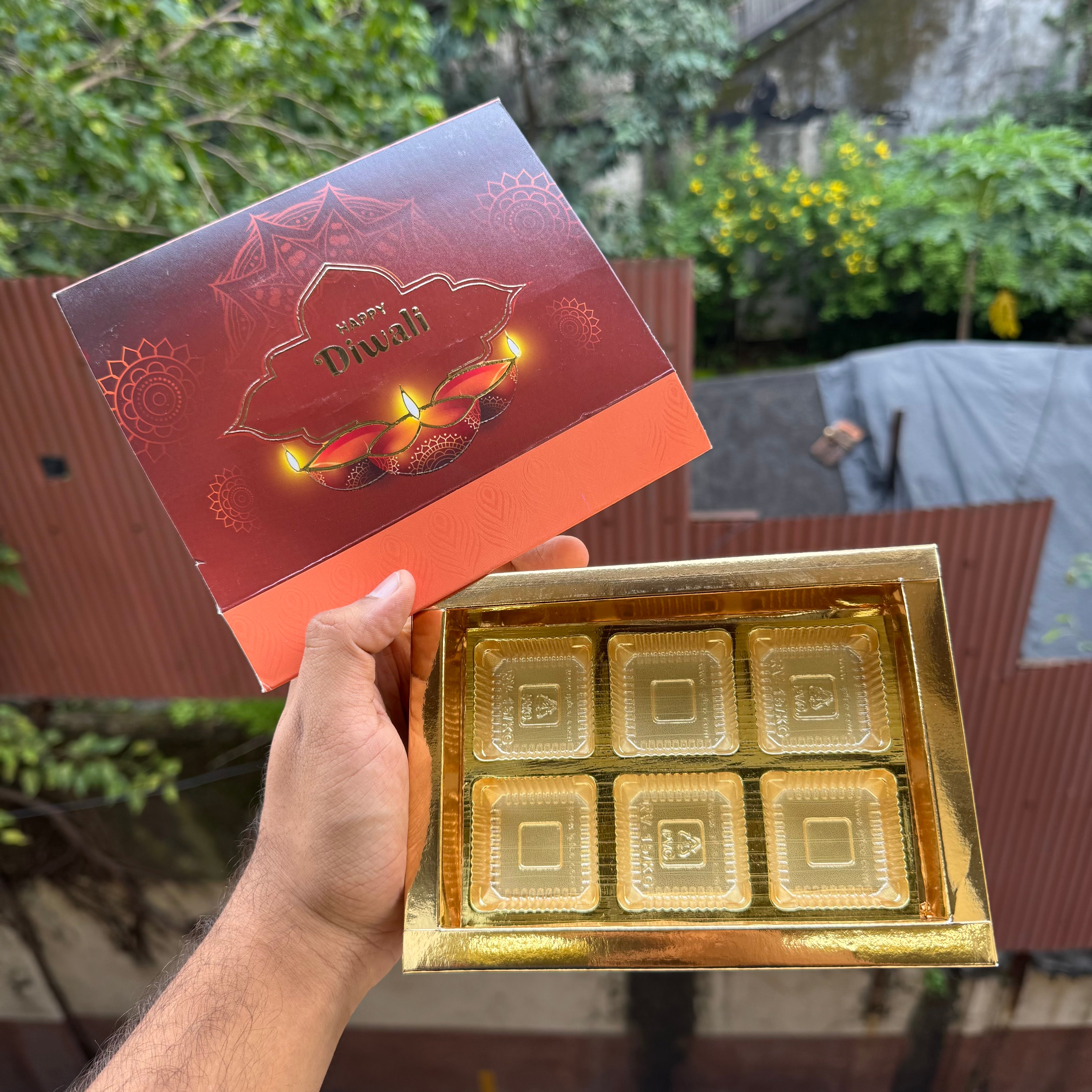 Diwali Slider Box (10pc) || 6 Cavity Size ~ Brown & Amber