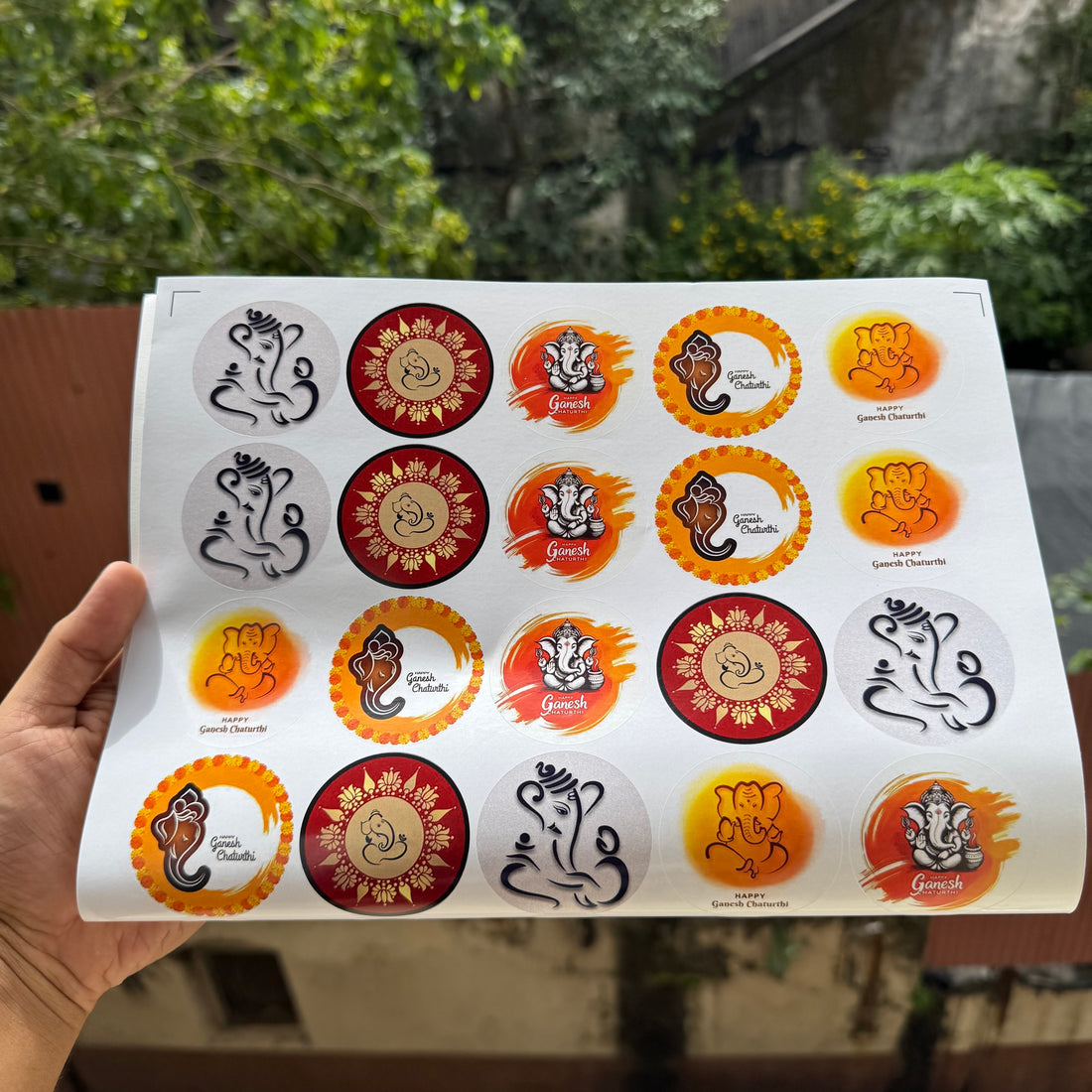 Ganesh Chaturthi Round Cut Sticker - Non Transparent (40 stickers)