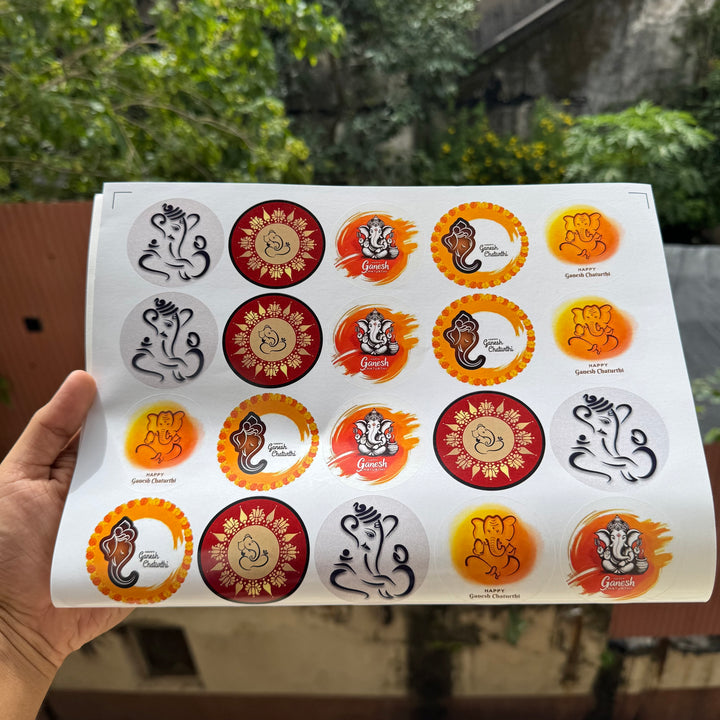 Ganesh Chaturthi Round Cut Sticker - Non Transparent (40 stickers)