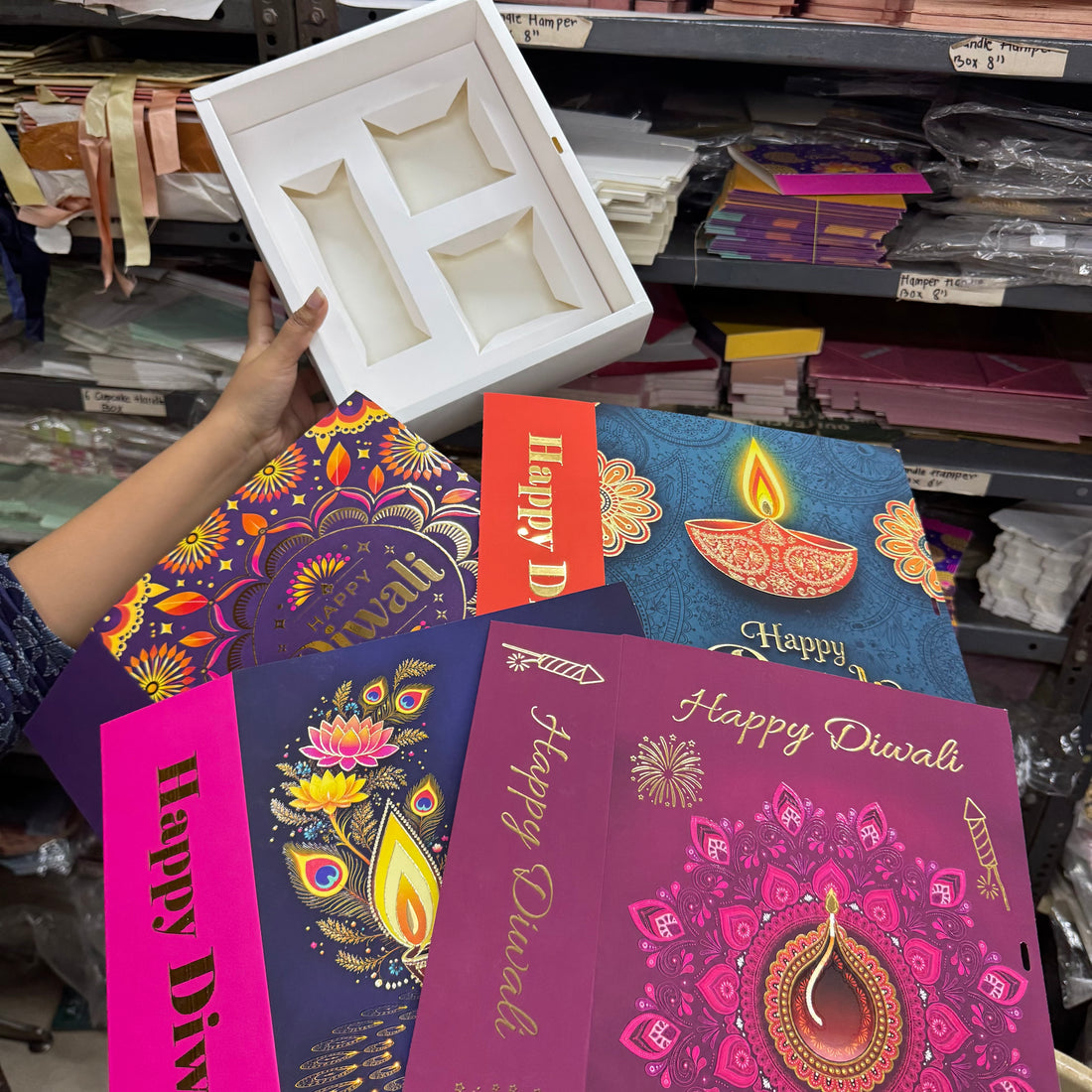 Top Tier Diwali Hamper Box With Premium Cavity Inserts (10pc) • [Box + Cavity + Ribbon Included]
