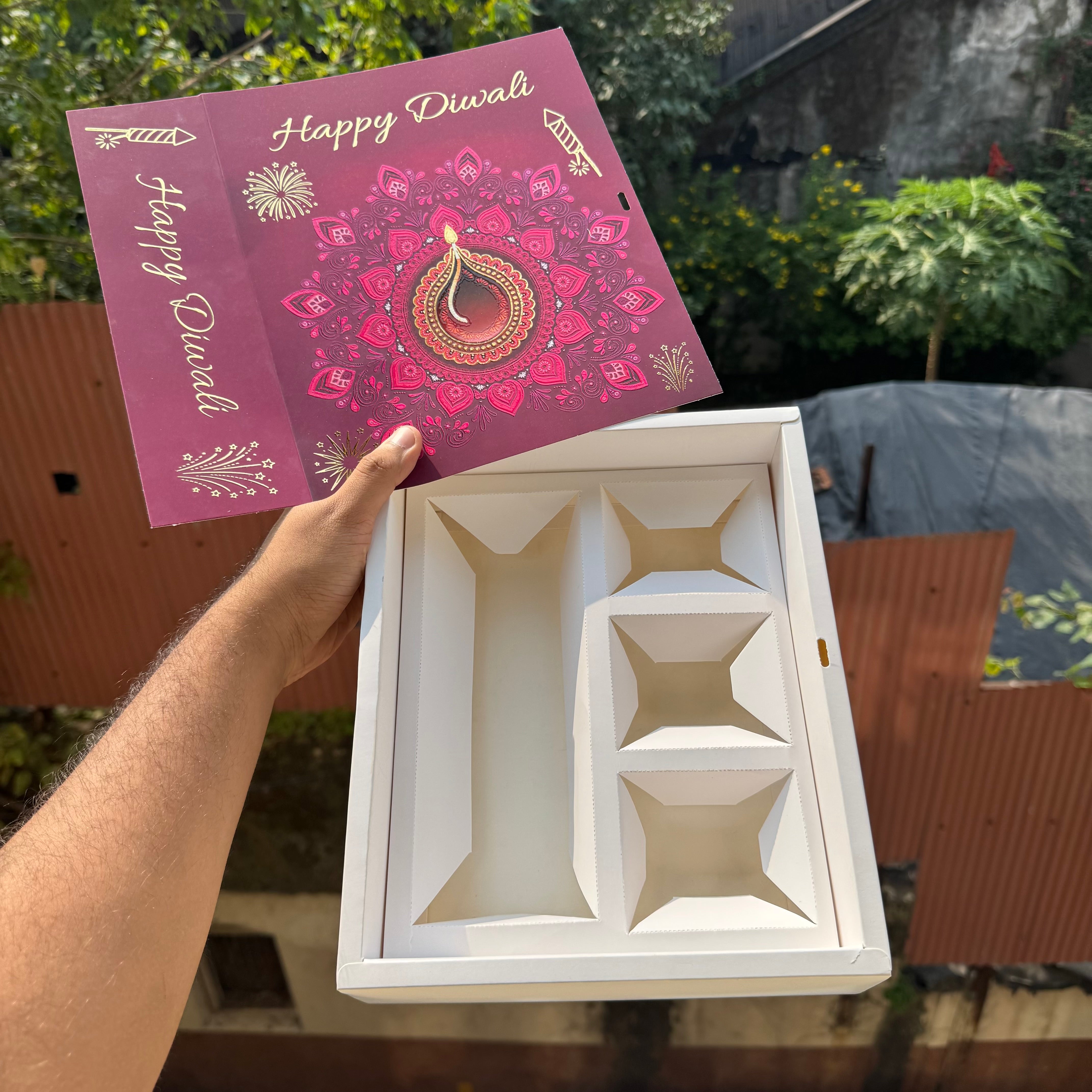 Top Tier Diwali Hamper Box With Premium Cavity Inserts (10pc) • [Box + Cavity + Ribbon Included]