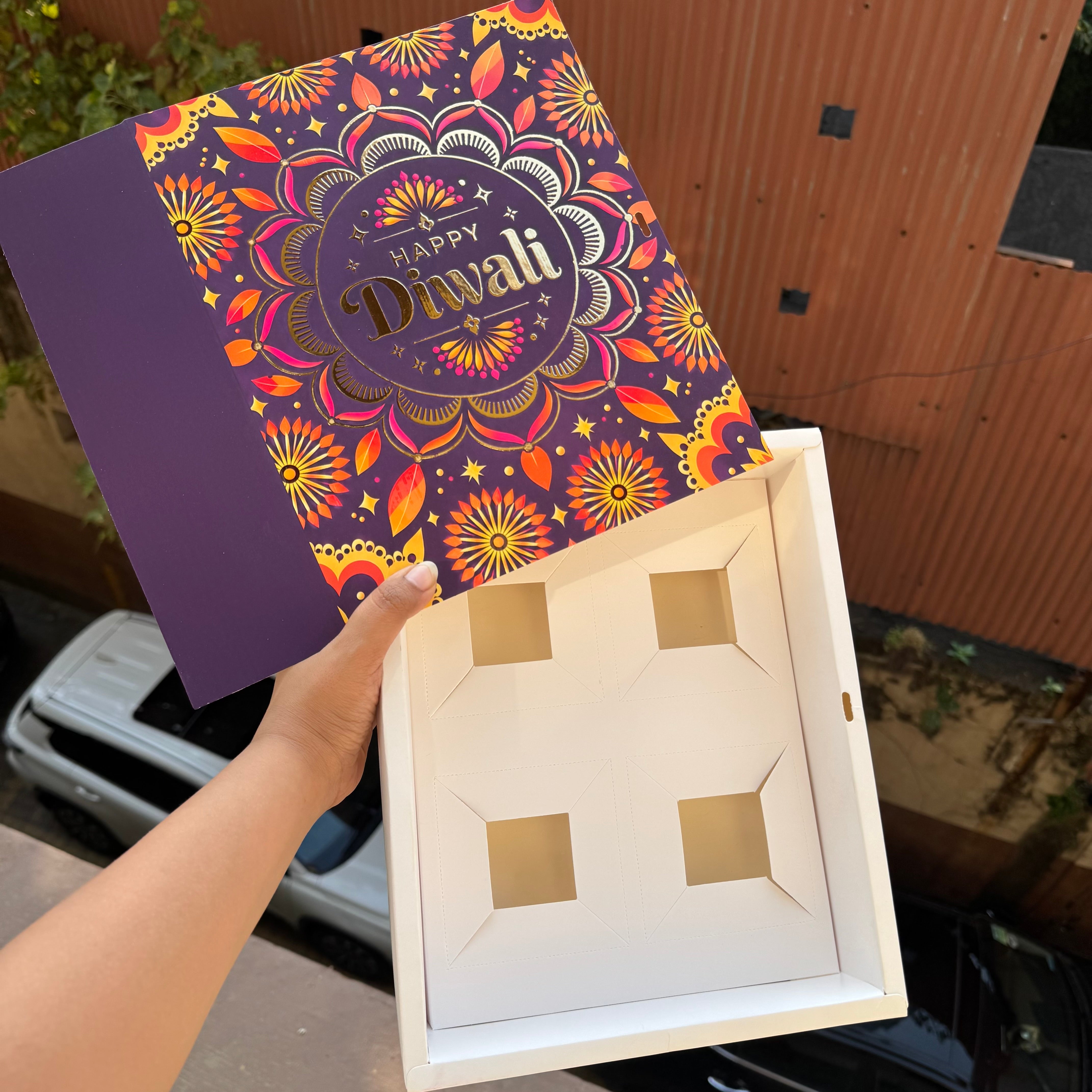 Top Tier Diwali Hamper Box With Premium Cavity Inserts (10pc) • [Box + Cavity + Ribbon Included]