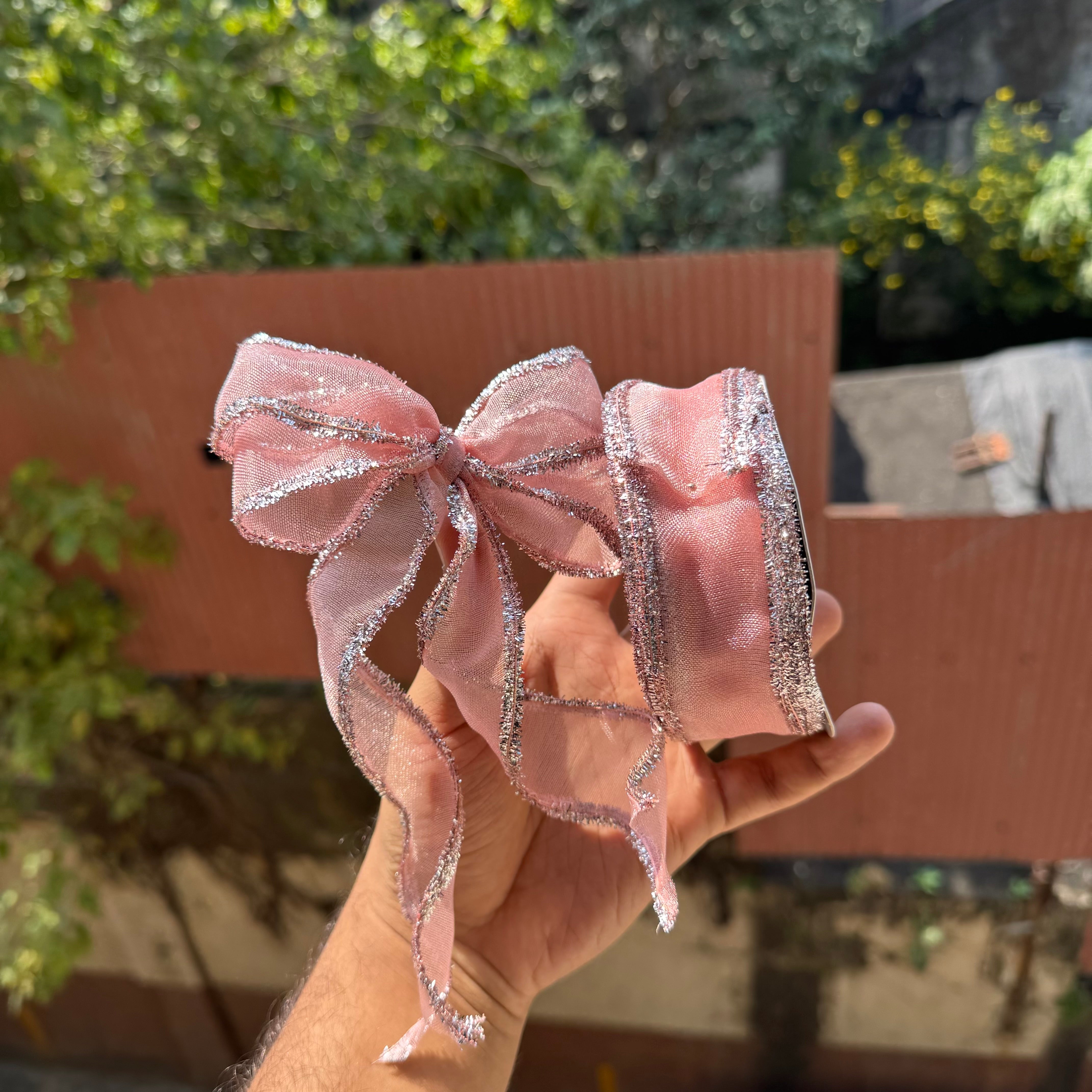 Shimmer Festive Wired Ribbon | Rose Pink | 18meter Roll