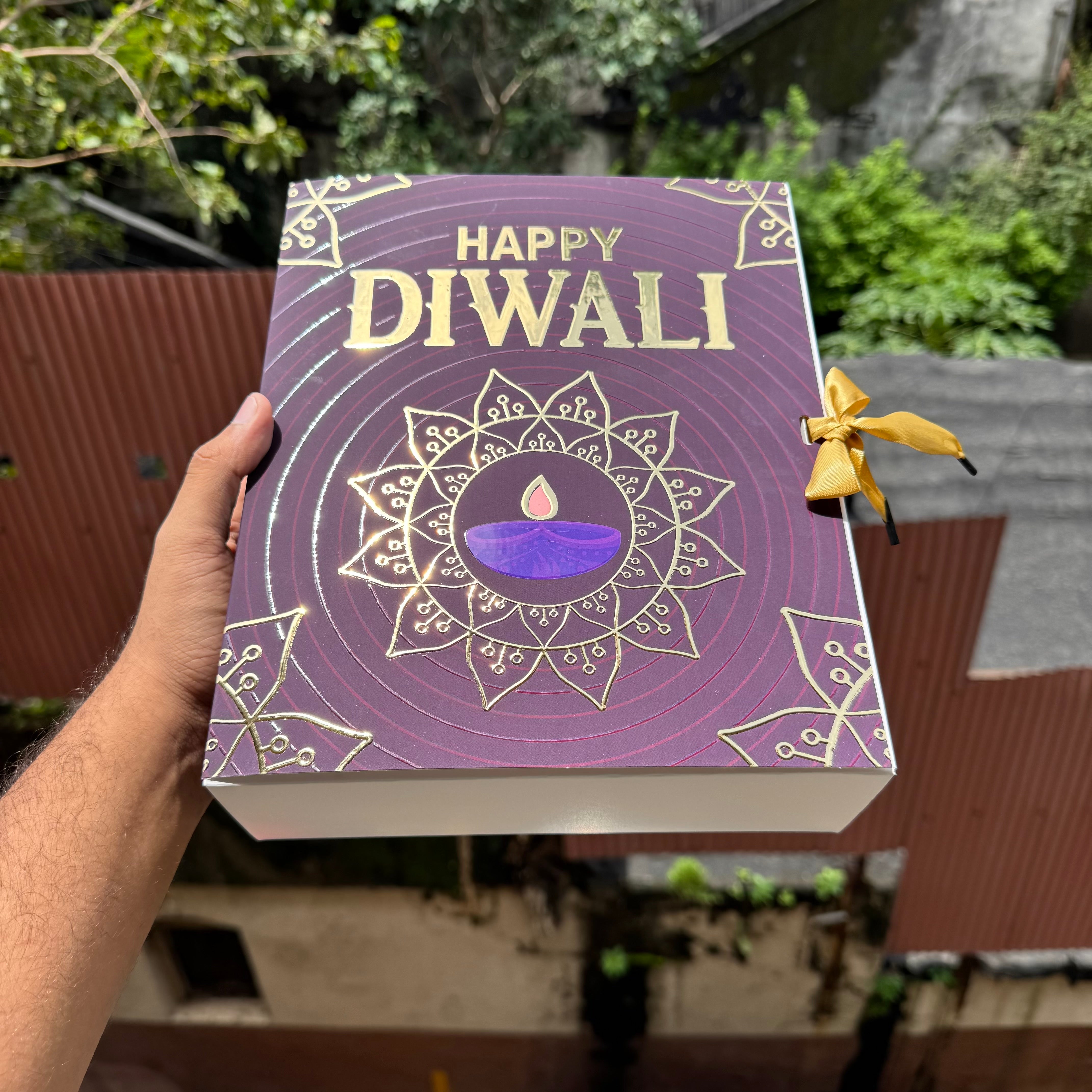 Diwali Foiled Premium Hamper Box with Ribbon (10pc)