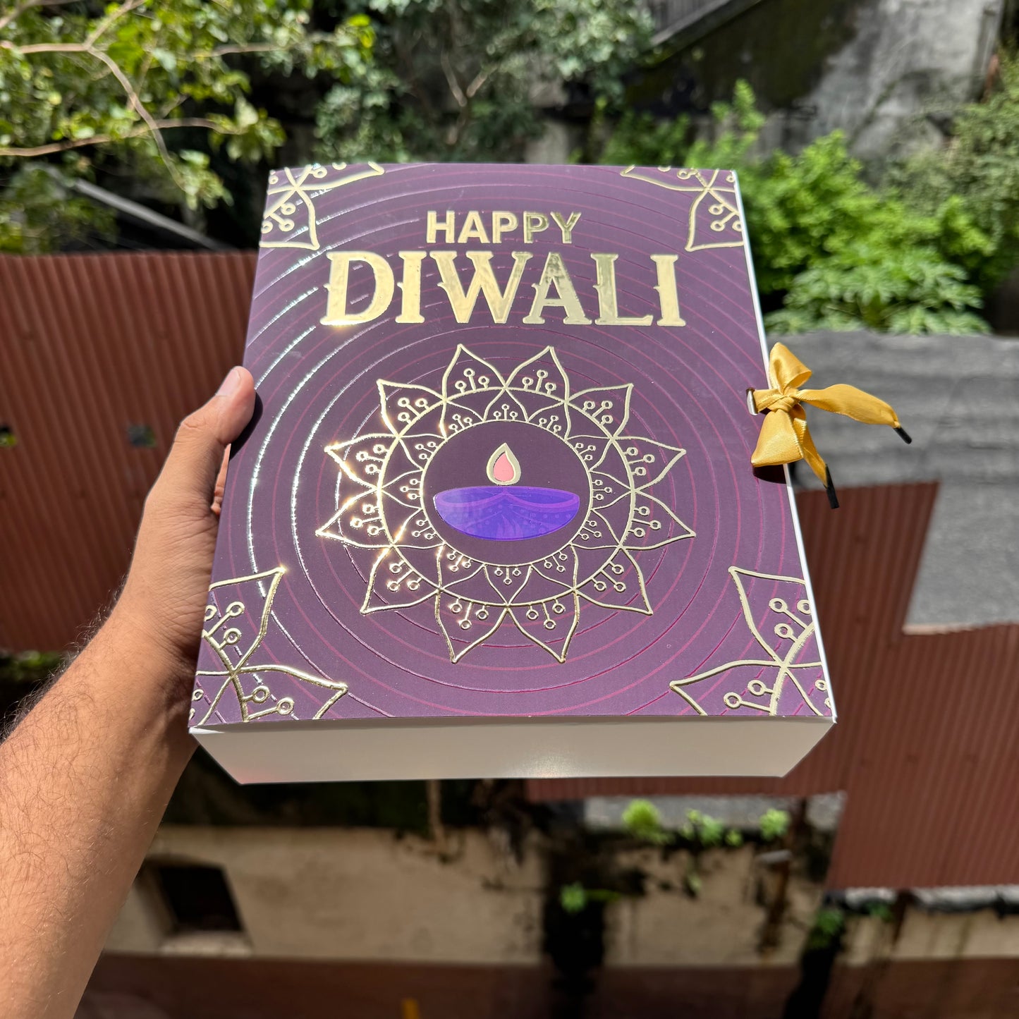 Diwali Foiled Premium Hamper Box with Ribbon (10pc)