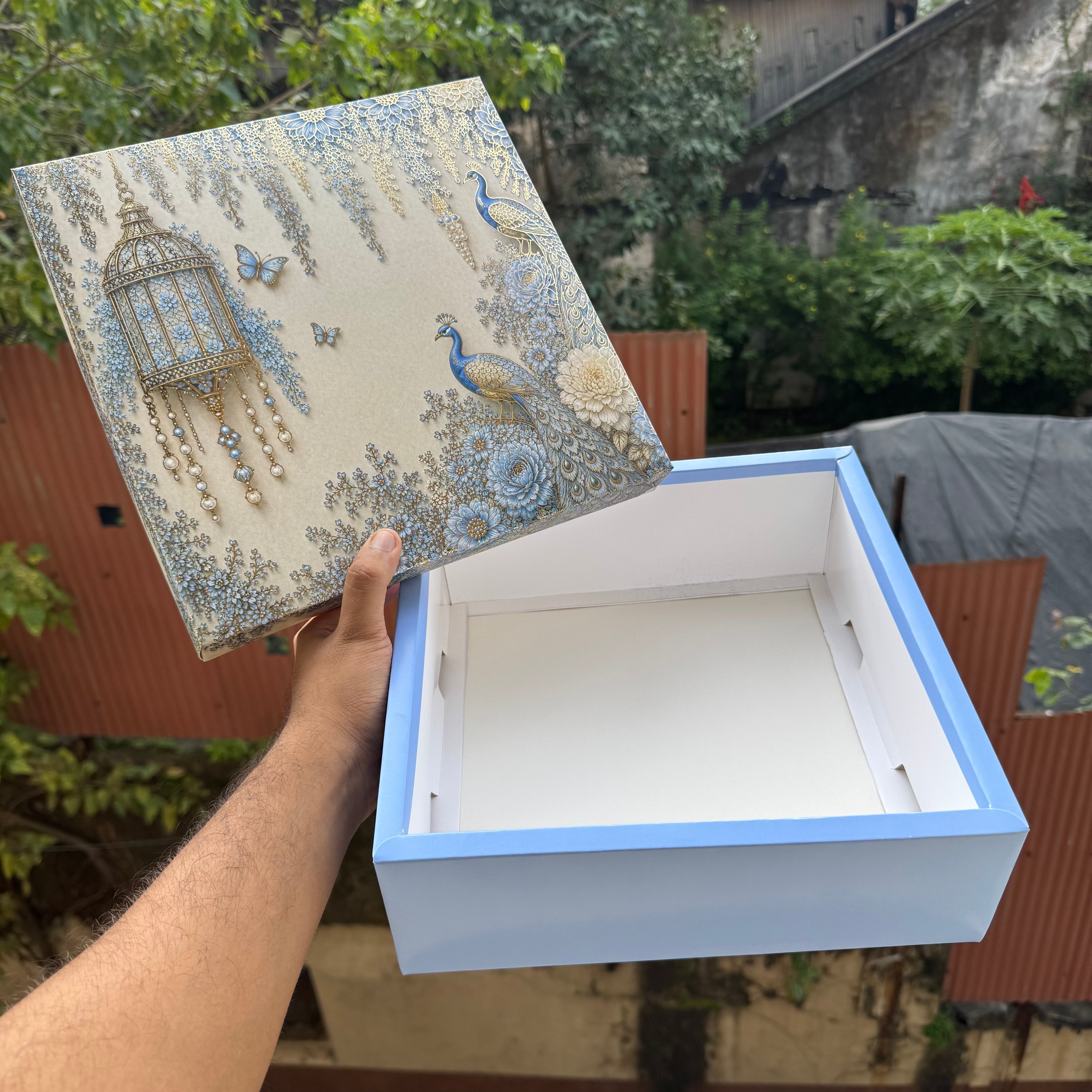 Diwali ~ Mahal Top Bottom Hamper Box 10x10x3.75inch (10pc) | Blue