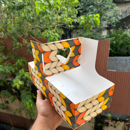 Festive Print Heart Handle Hamper Box (10pc)