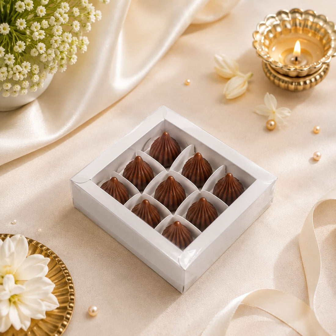 Pastel 9 Cavity Modak Box With Lid • White • CK19 (10pc)