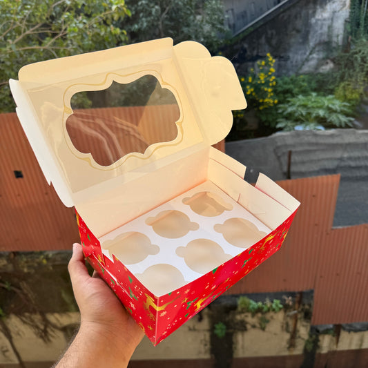 6 Cupcake Box Red Christmas (10 pc)