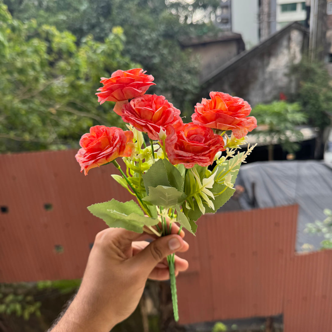 Artificial Flower Bunch With Stem and Leaves (1pc) #B [choose your colour]