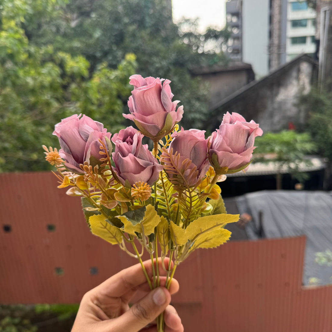 Artificial Flower Bunch With Stem and Leaves (1pc) #D [choose your colour]
