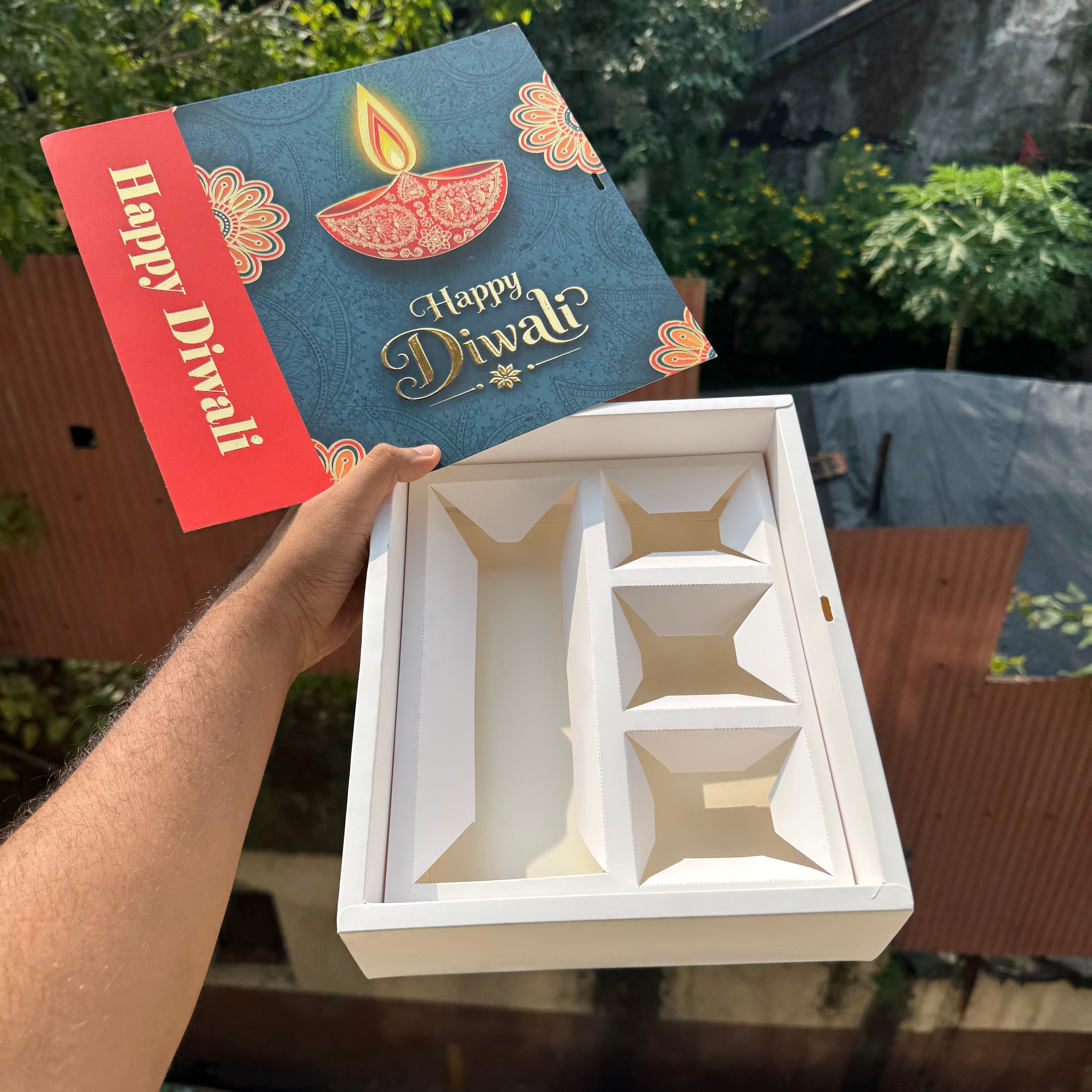 Top Tier Diwali Hamper Box With Premium Cavity Inserts (10pc) • [Box + Cavity + Ribbon Included]
