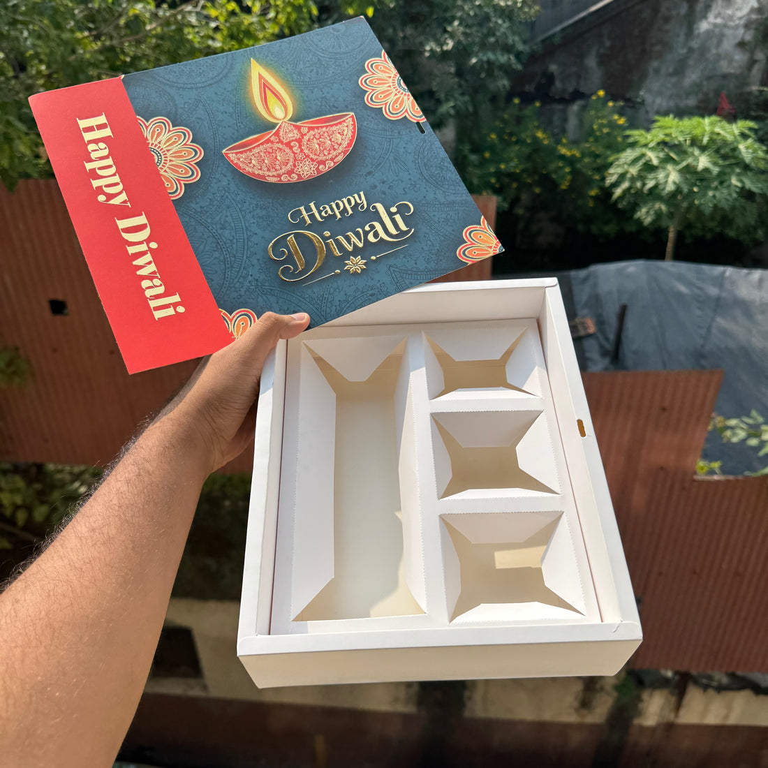 Top Tier Diwali Hamper Box With Premium Cavity Inserts (10pc) • [Box + Cavity + Ribbon Included]