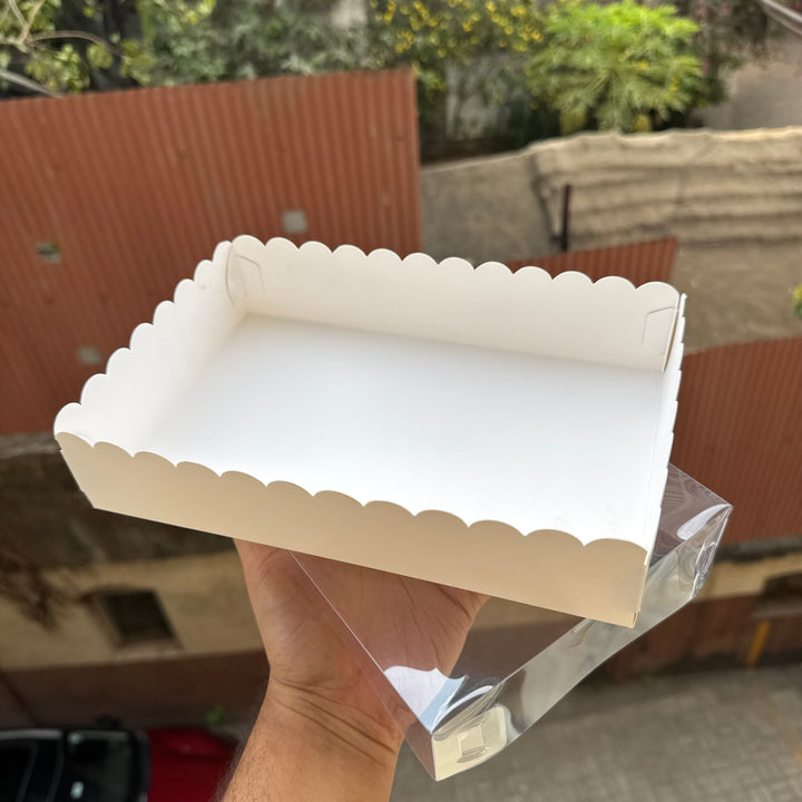 Rectangle Frill Box With Lid (10pc) • WHITE