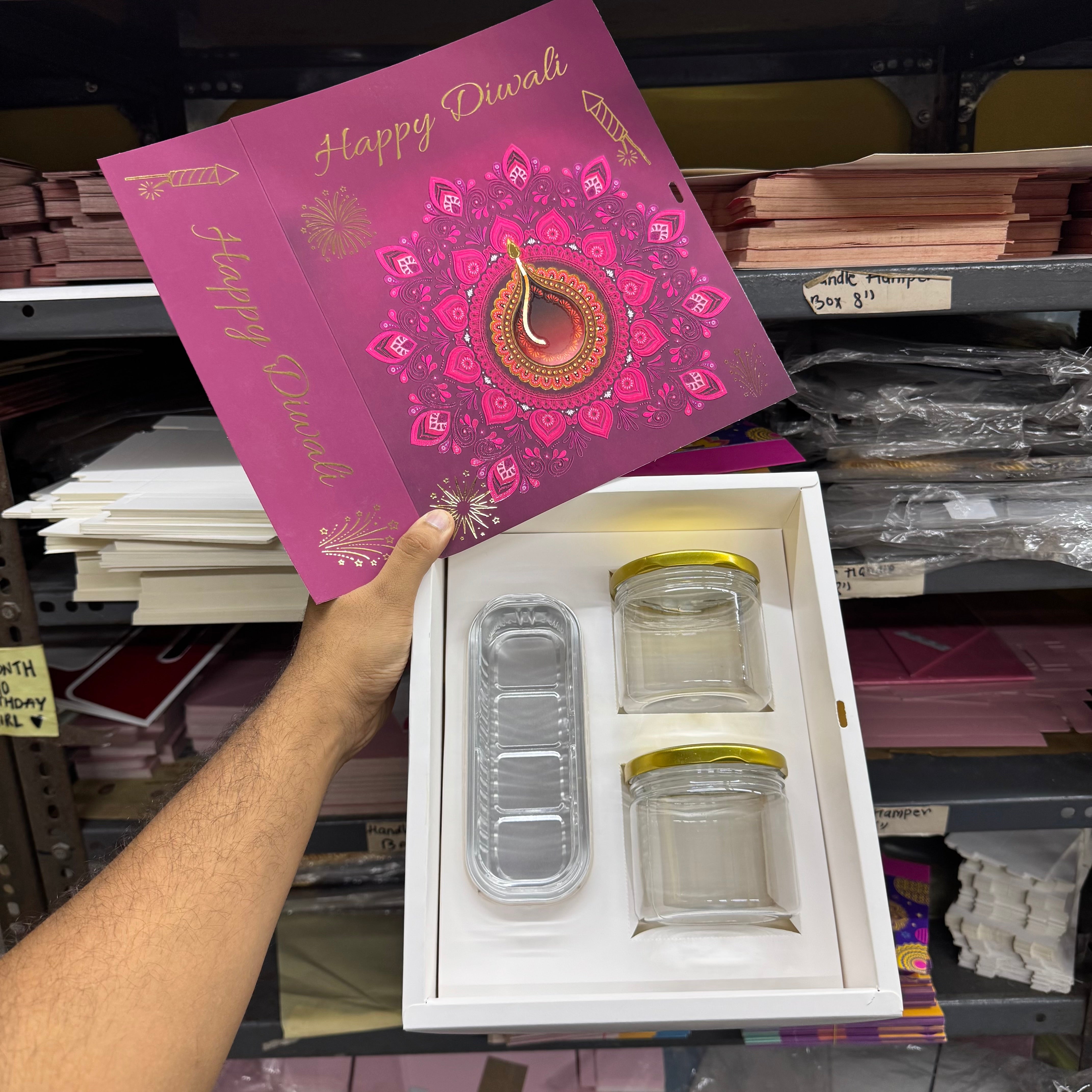 Top Tier Diwali Hamper Box With Premium Cavity Inserts (10pc) • [Box + Cavity + Ribbon Included]