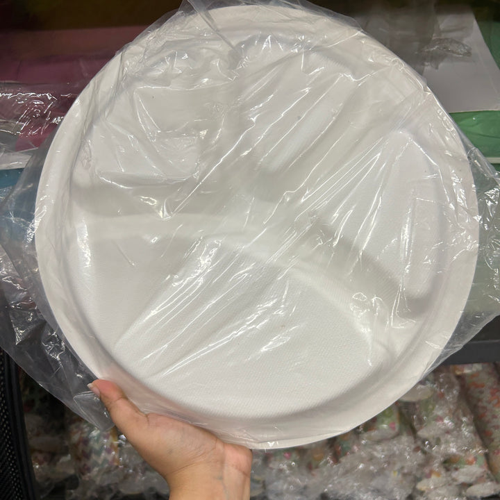 Ganpati Gathering Essentials -12inch 4 compartment Baggase Plate Disposable (25pcs)