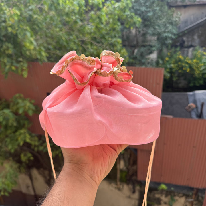 Organza Ribbon Potli (10pc) ~ Coral Pink