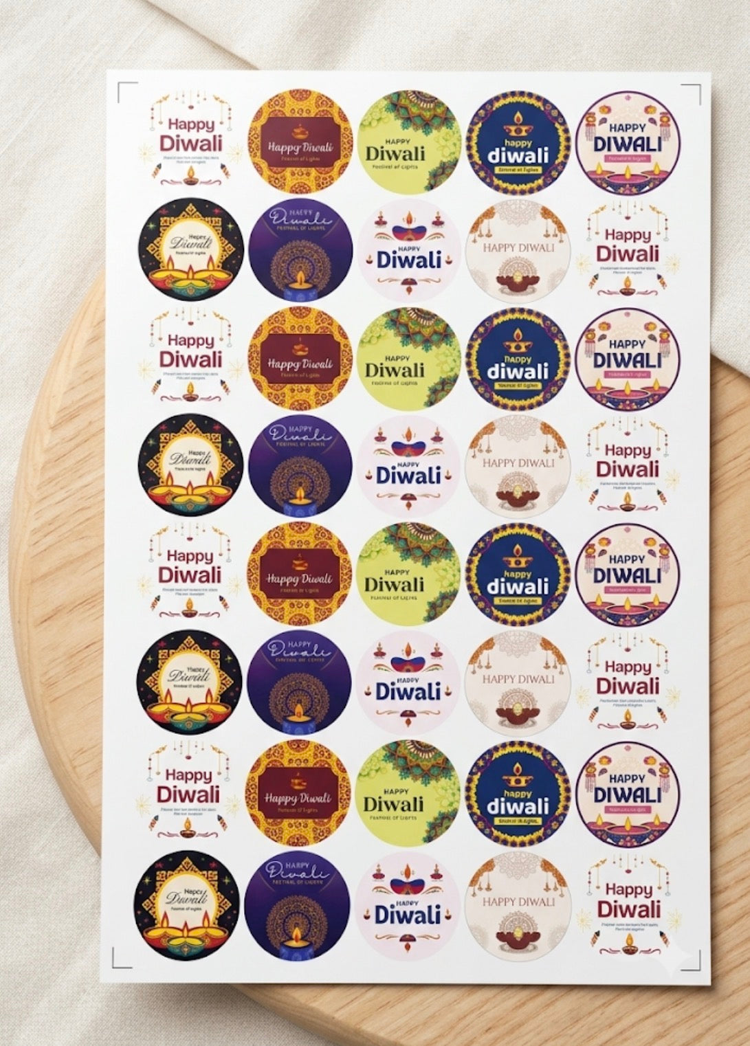 Diwali Round Sticker Sheet (1 sheet) 40 stickers