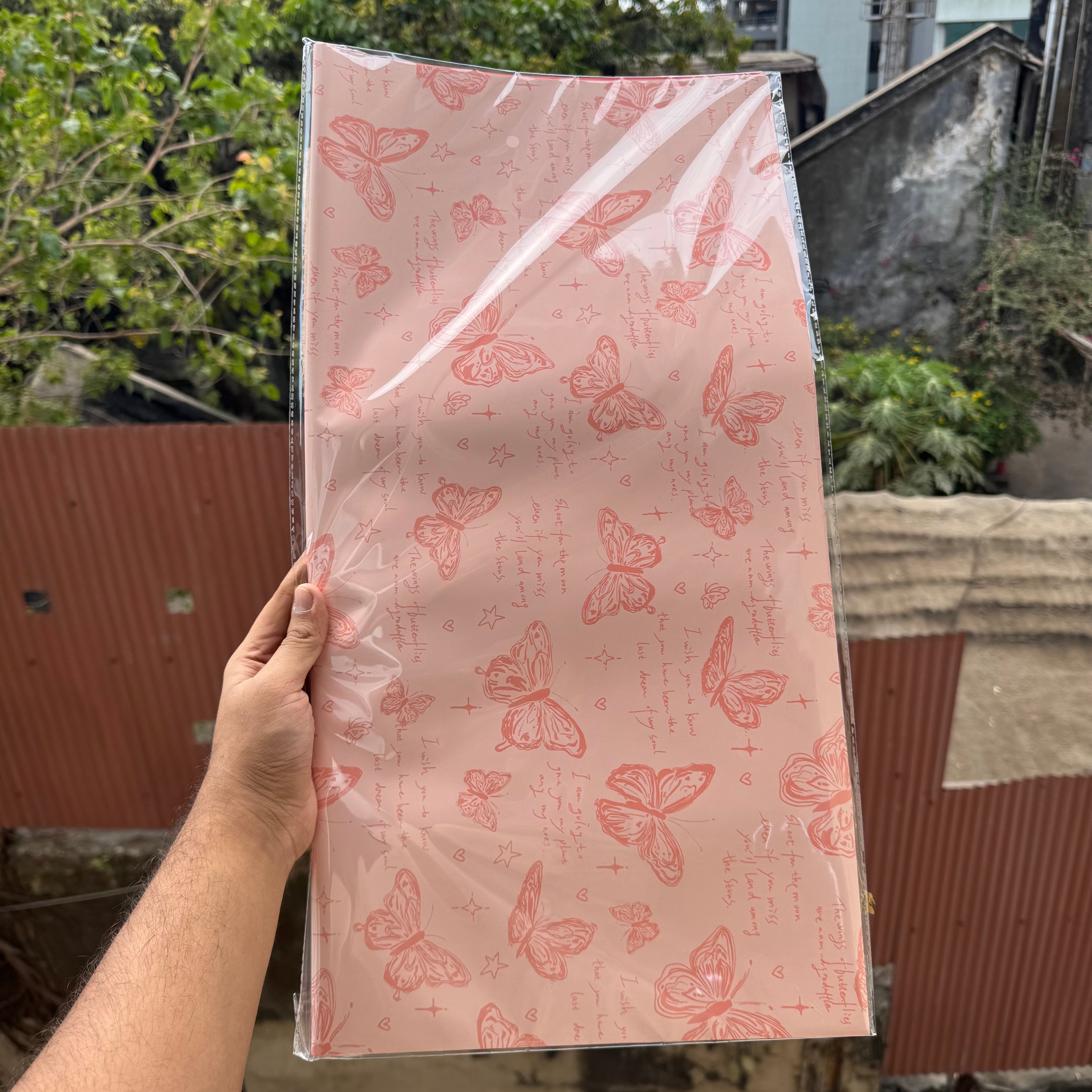 Bouquet Wrapping Sheet - Butterfly Printed - Baby Pink (20 sheets)
