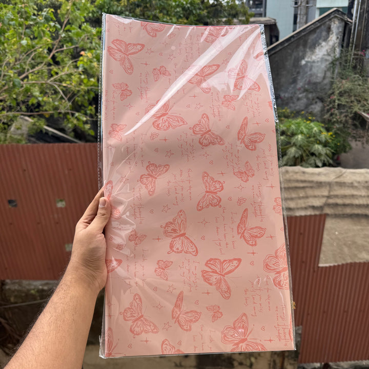 Bouquet Wrapping Sheet - Butterfly Printed - Baby Pink (20 sheets)