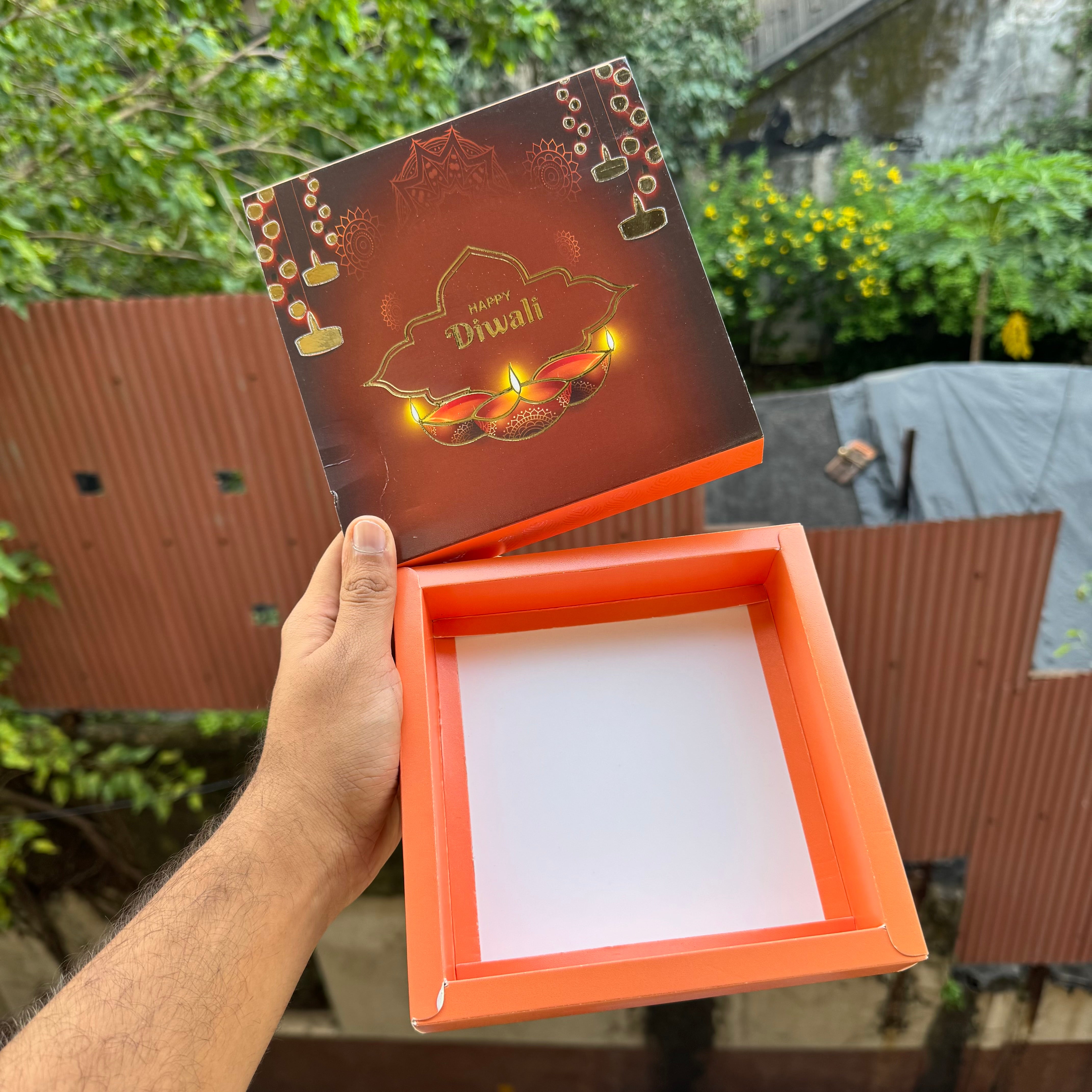 Diwali Slider Box (10pc) || 9 Cavity Size ~ Brown & Amber