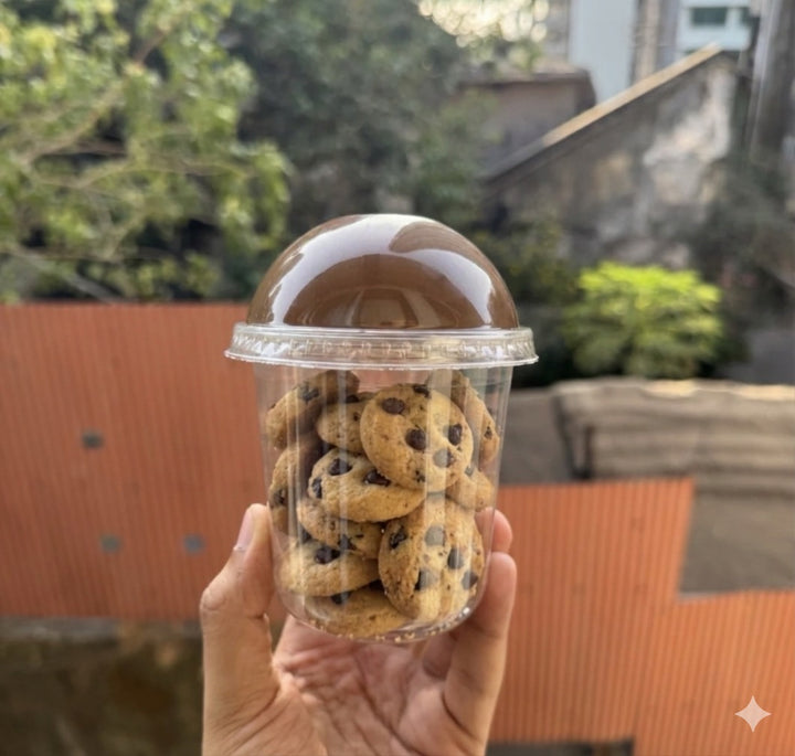 Clear Cookie Dip Cup with Dome Lid (350ml) – Dessert Cup for Brownies & Cookies (10 pcs)