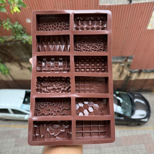 12 in 1 Mini Bar Designer Silicon Chocolate Brown Mould / Kunafa Mould
