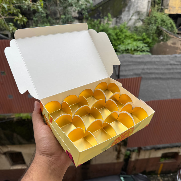 Kohinoor Collection 12Cavity Box For Chocolates / Brownies / Truffles / Candles and More with Gold Foiling Detailing (10pc) WITH Cavity