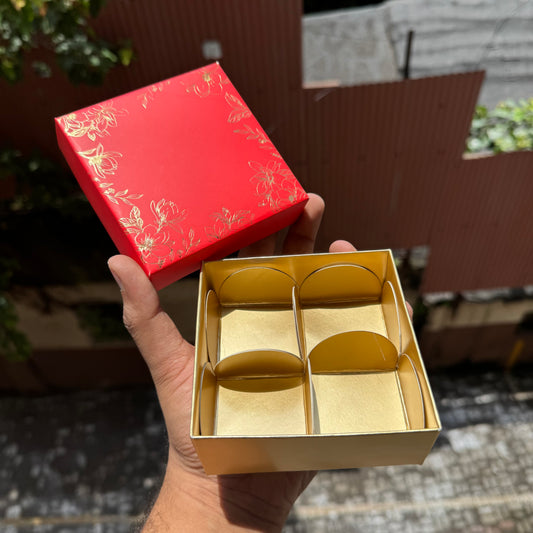 Pastel Petals Collection - 4 Cavity  Box with Premium Cavity for Chocolates,Truffles - Red (10pc) Top Bottom
