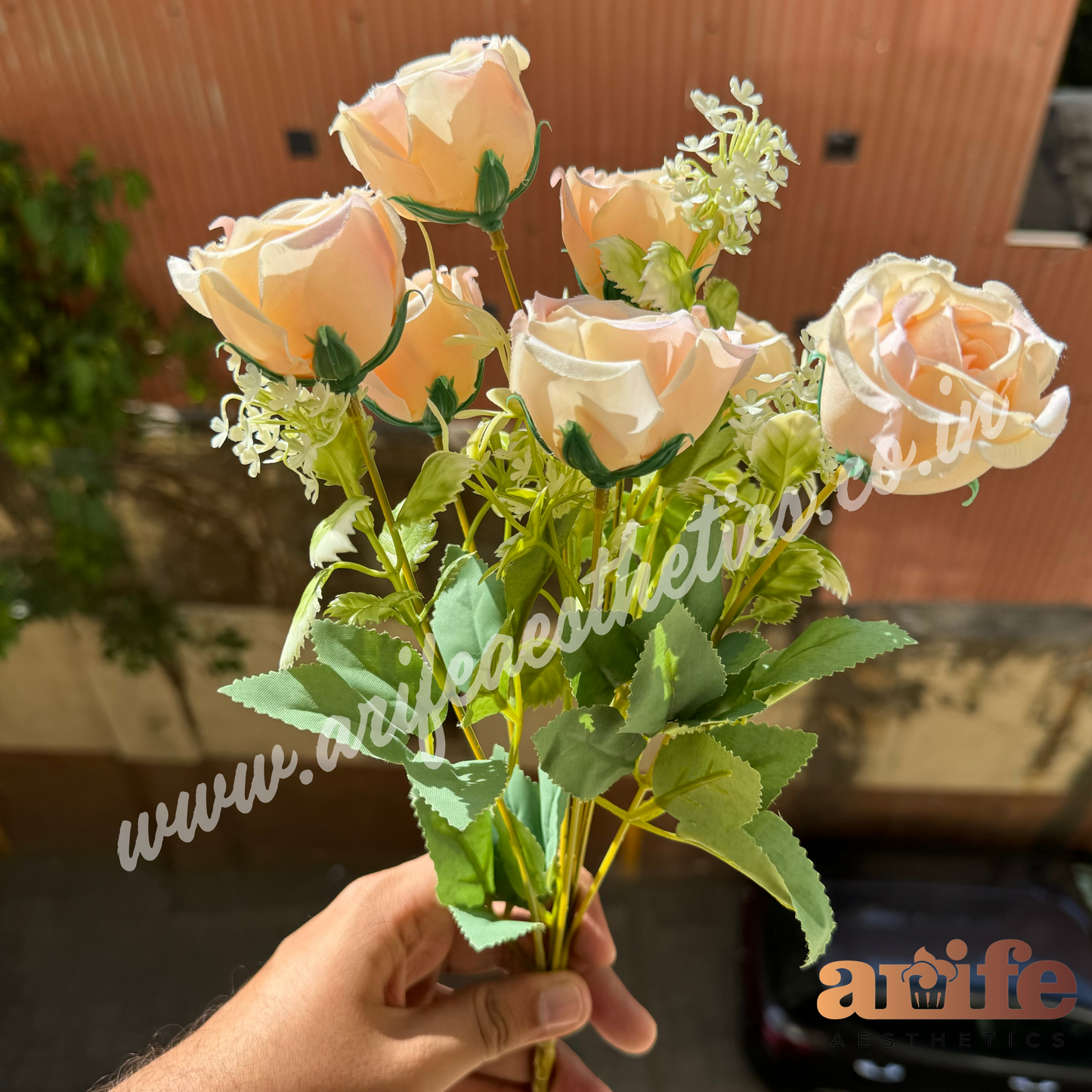 Peach Rose Artificial Flower Bunch