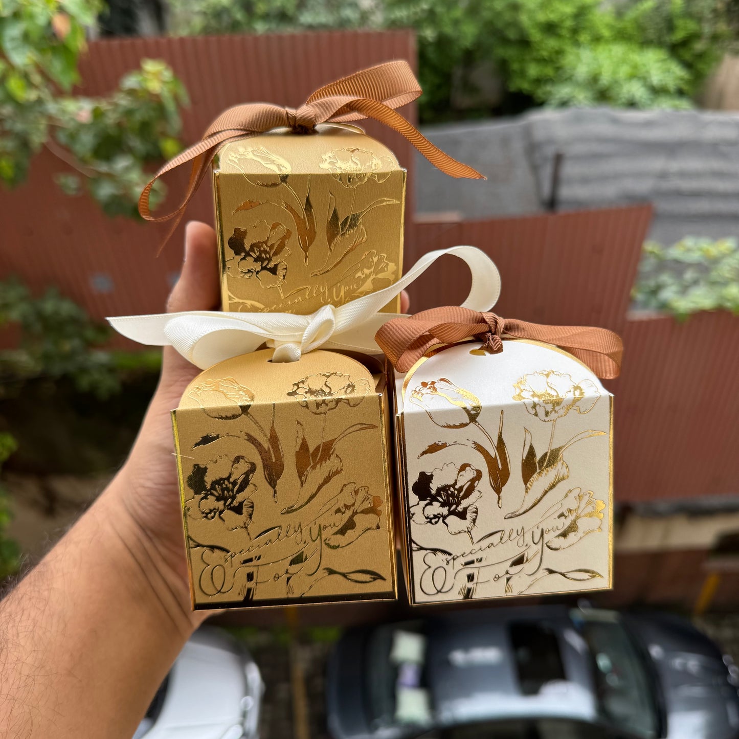Pretty Box For Candle / Chocolates / Jewellery (10pc) with Gold Detailing & Ribbon Included