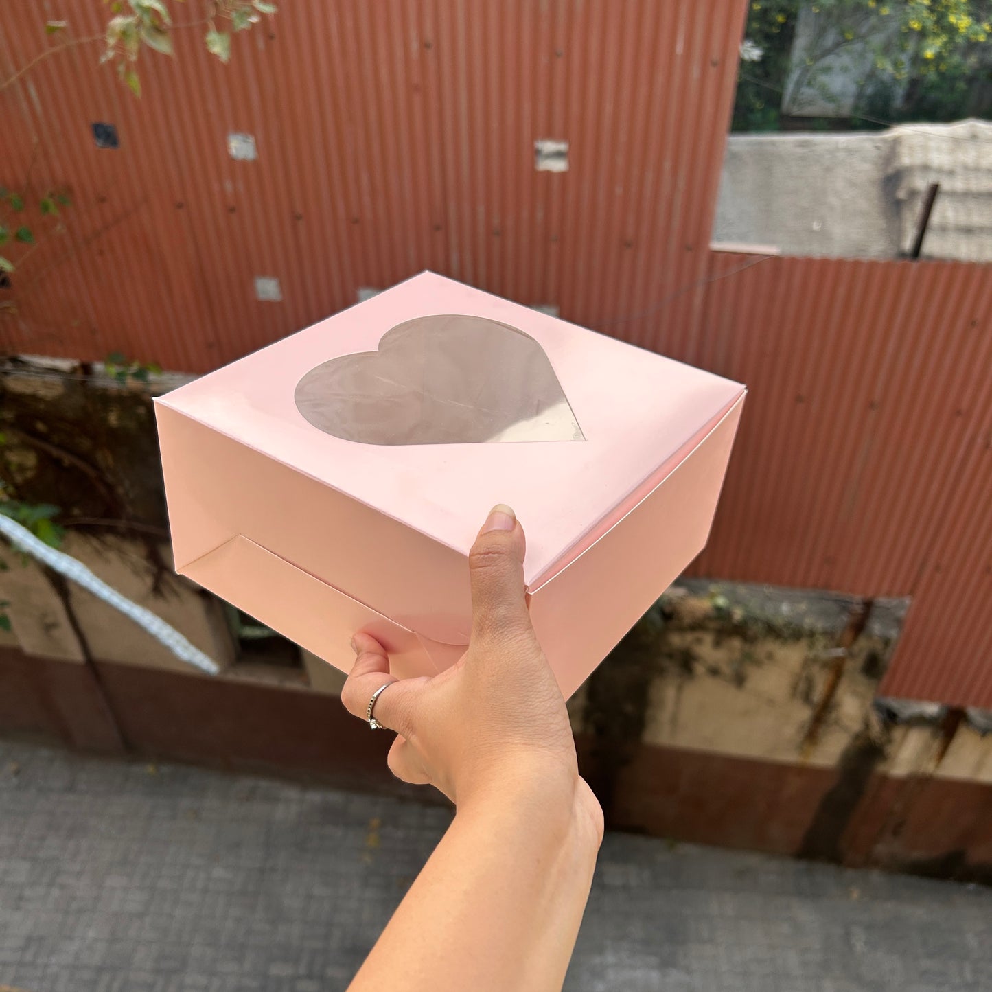 8inch Baby Pink Cake Box With Heart Cutout (1pc)