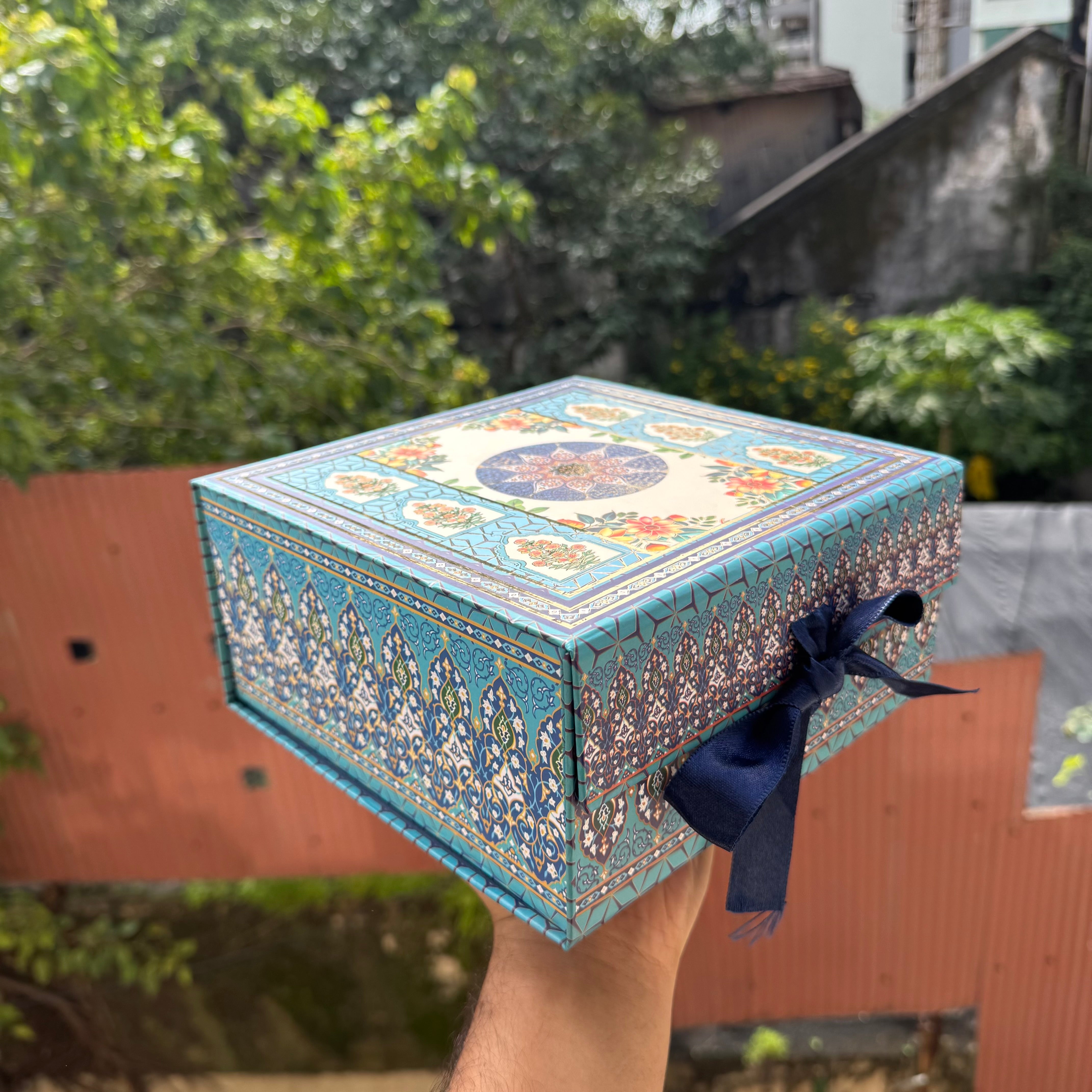 Shahi Utsav Collapsible Hamper Box 8x8x4inch (1pc) ~ Blue