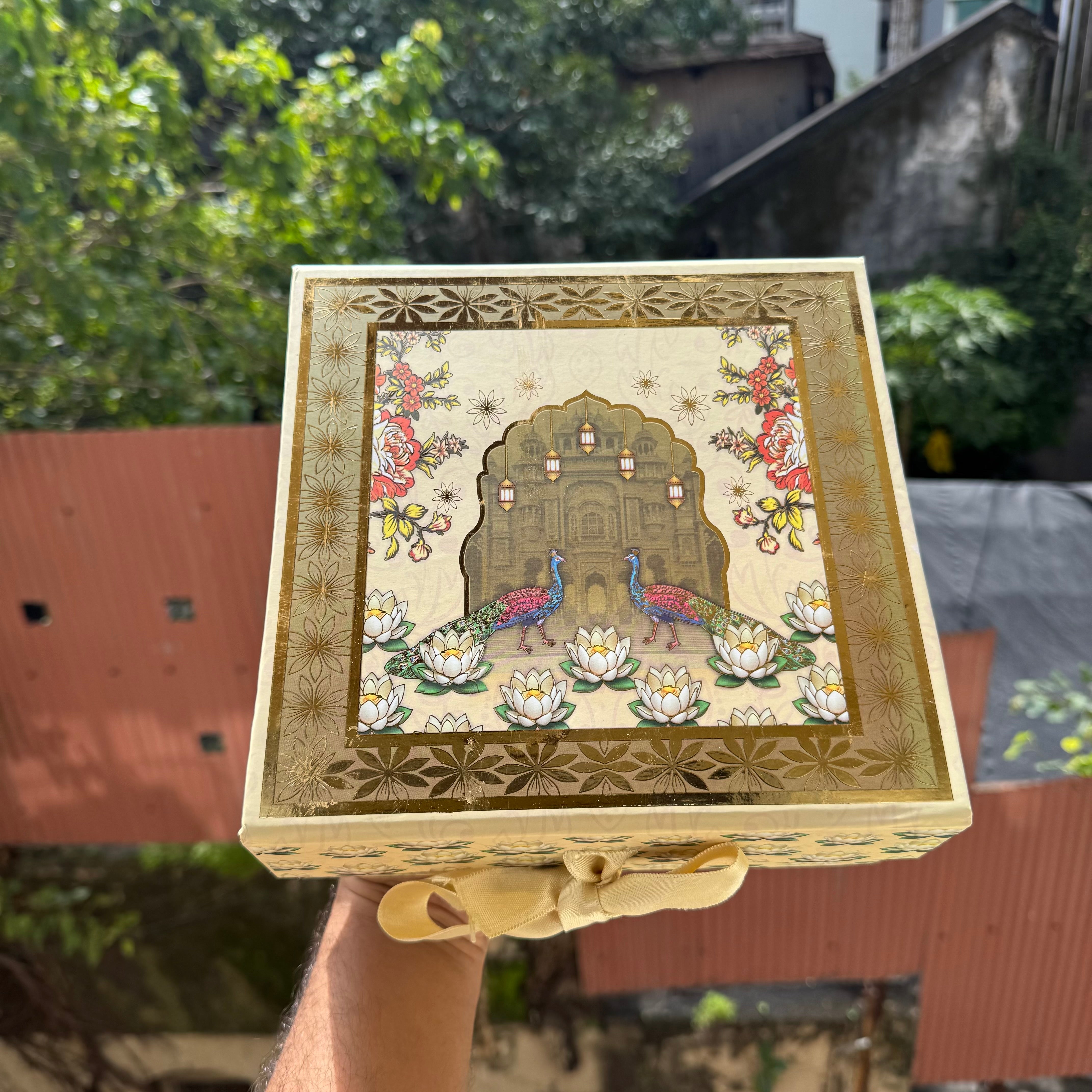 Shahi Utsav Collapsible Hamper Box 8x8x4inch (1pc) ~ Beige