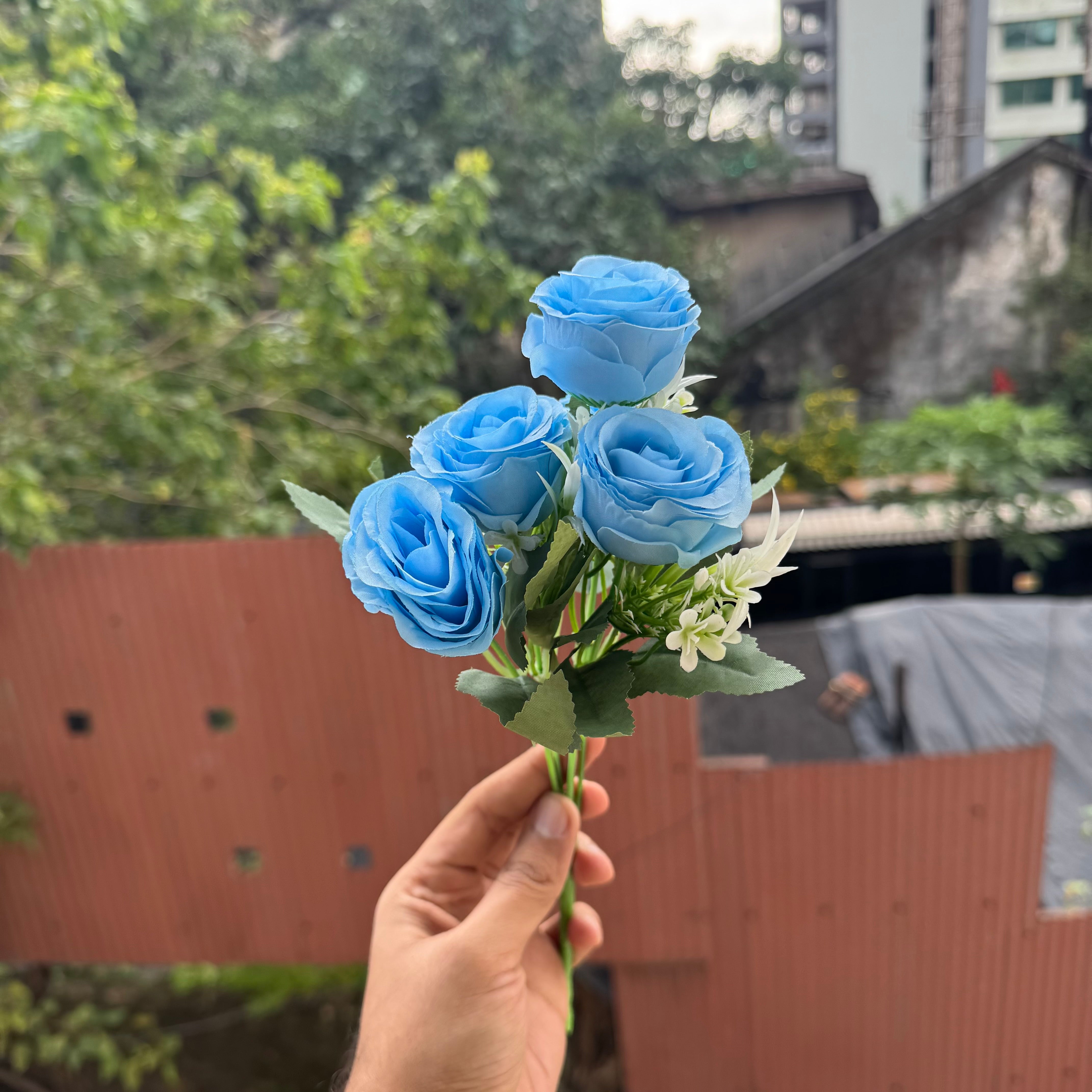 Artificial Flower Bunch With Stem and Leaves (1pc) #C [choose your colour]