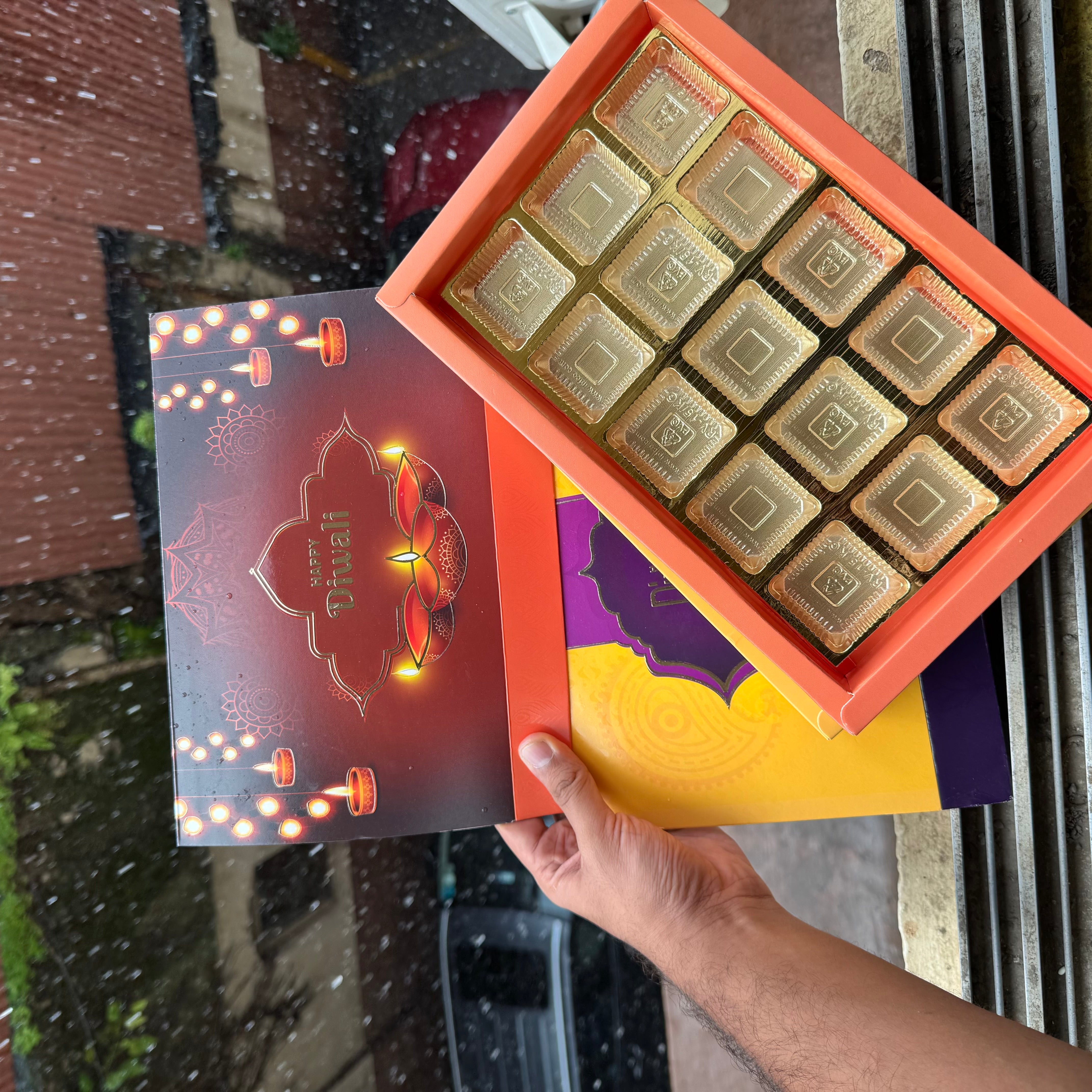 Diwali Slider Box (10pc) || 15 Cavity Size ~ Brown & Amber