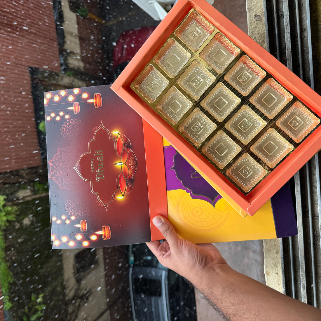 Diwali Slider Box (10pc) || 15 Cavity Size ~ Brown & Amber