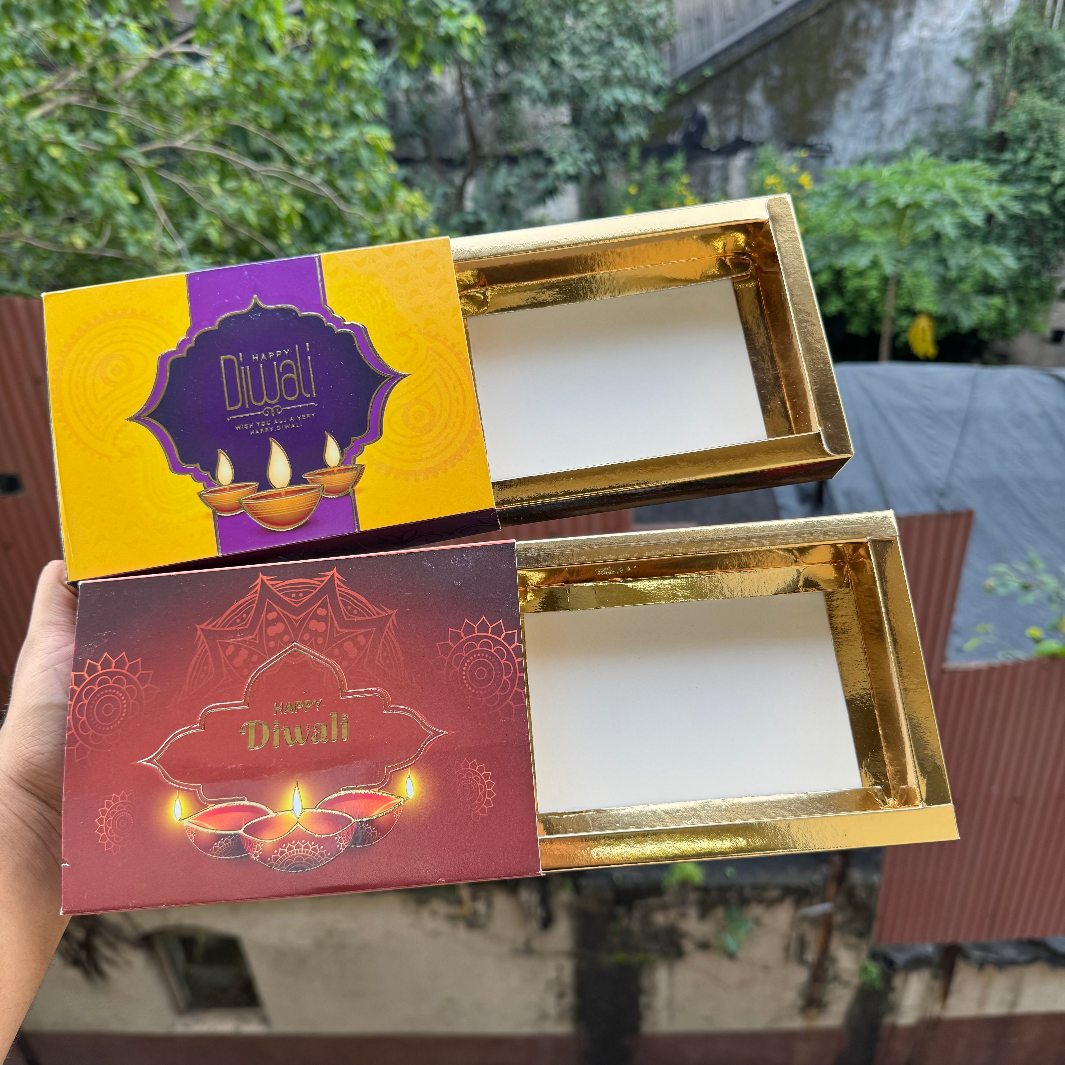 Diwali Slider Box (10pc) || 6 Cavity Size ~ Yellow & Plum