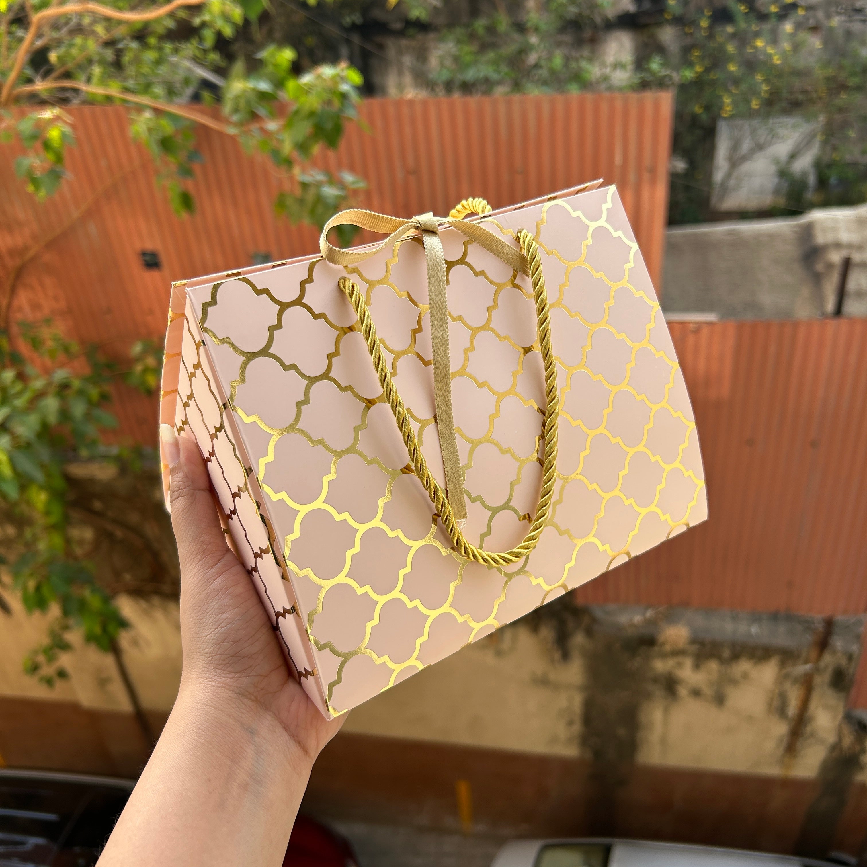 Pastel Festive Jar Triangle Box / Bag Peach