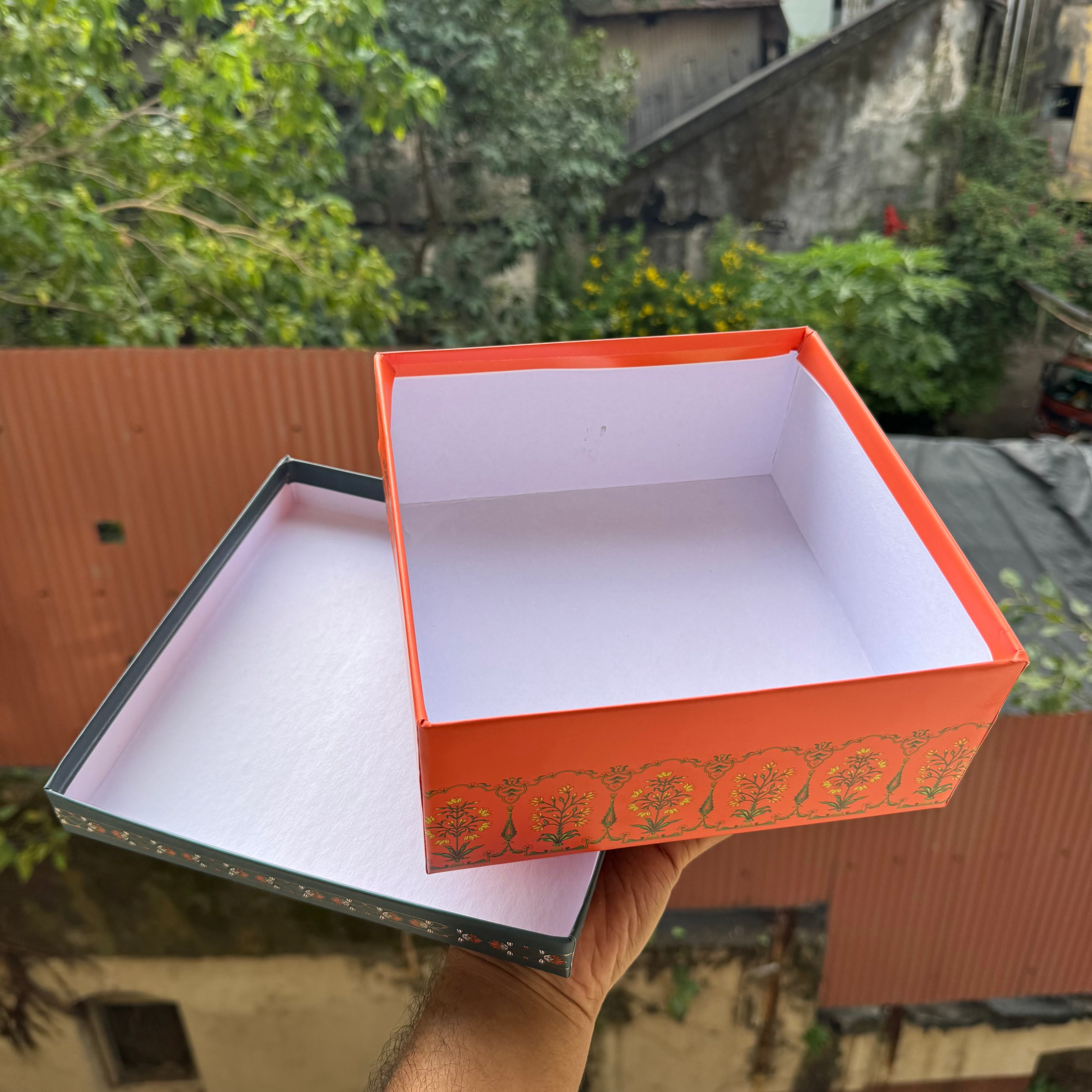 Jashan Top Bottom Hamper Box With Matching Bag Combo 1pc 8x8x3.5inch | Jaipur Rust
