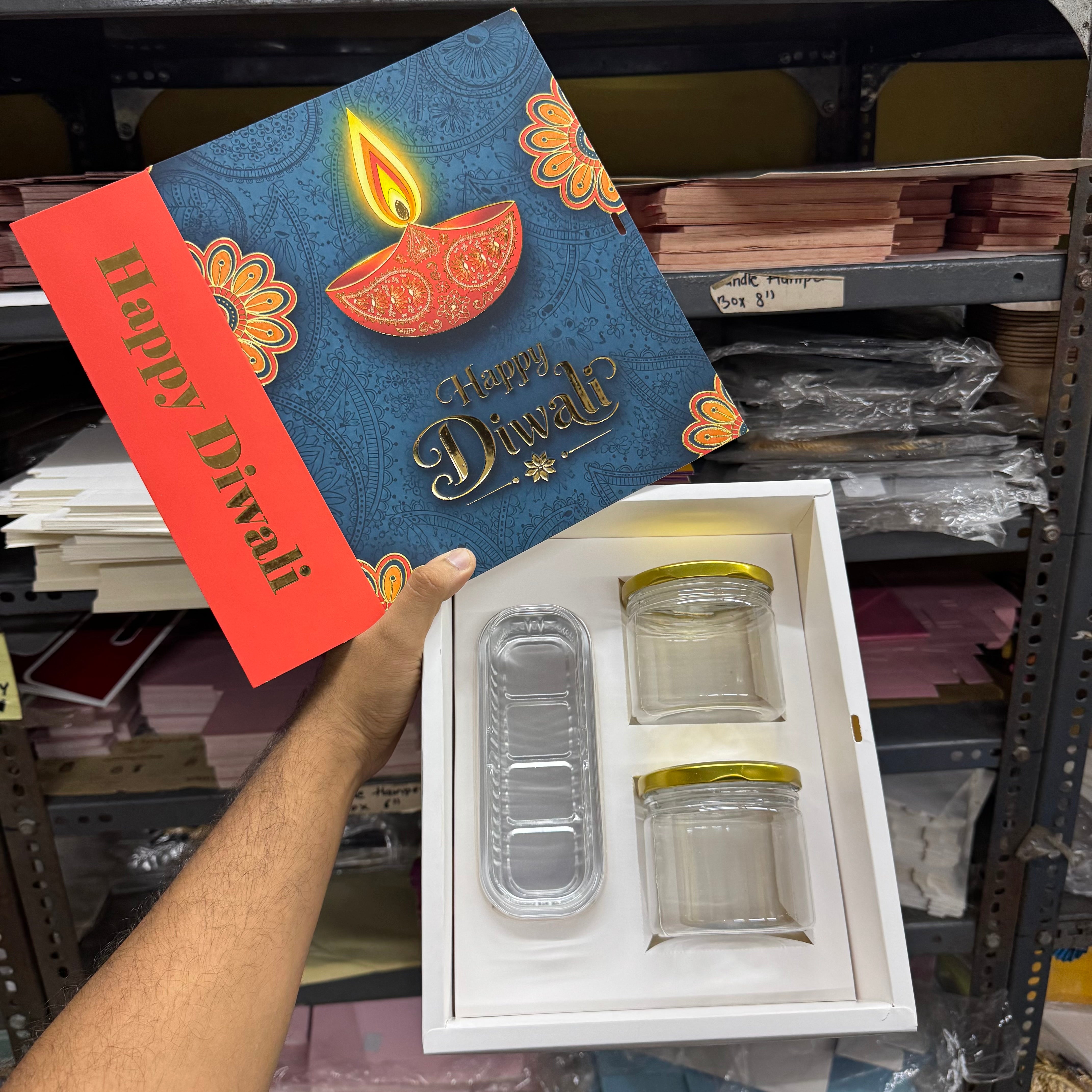Top Tier Diwali Hamper Box With Premium Cavity Inserts (10pc) • [Box + Cavity + Ribbon Included]