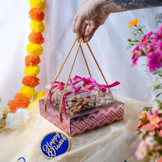 Festive Full Display Box For Dry Fruit Hampers (10pc) - with Pvc small boxes and ribbons