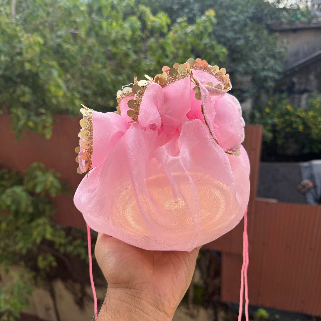 Organza Ribbon Potli (10pc) ~ Baby Pink