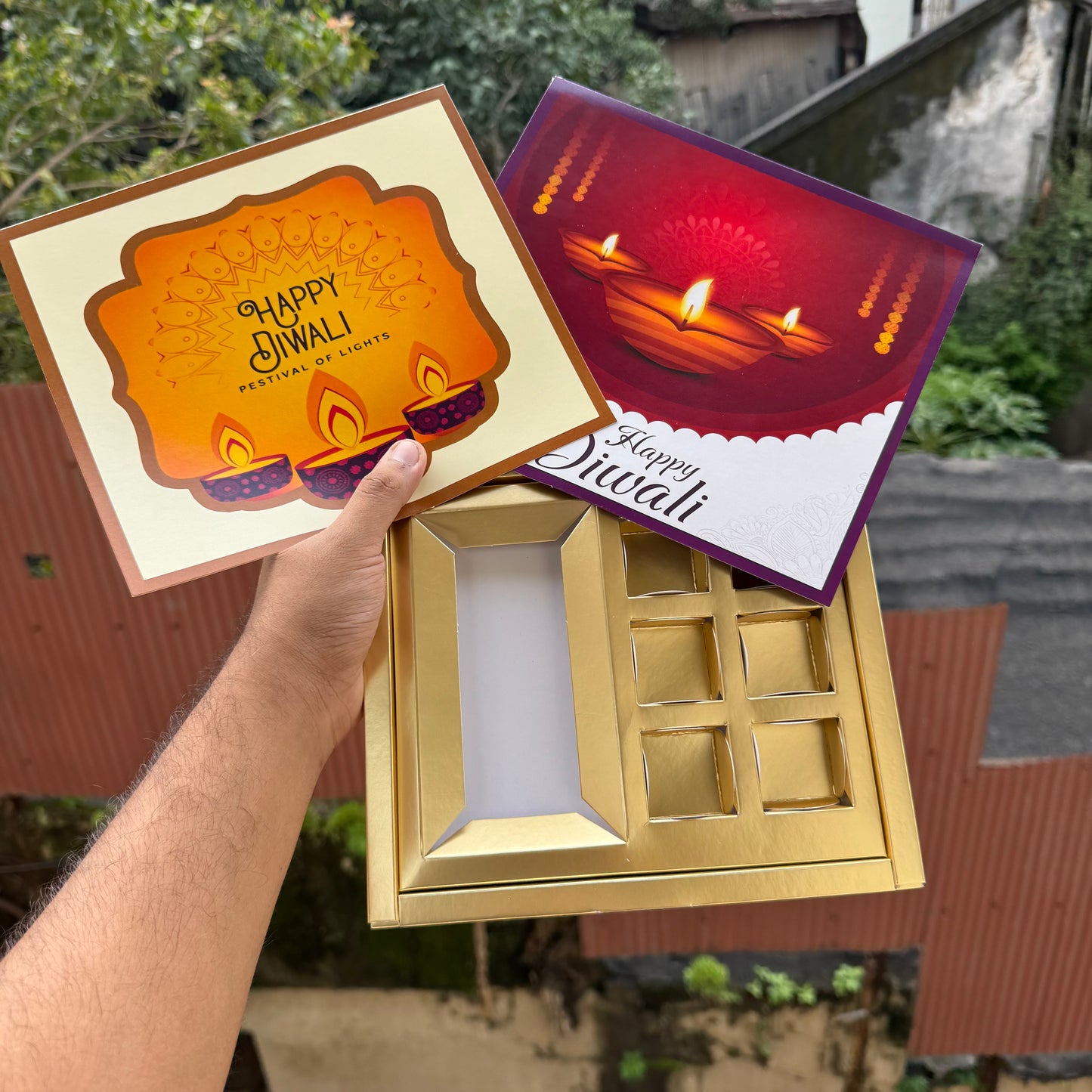 Diwali Bar + 6 Cavity Flap Box (10c) includes golden cavity