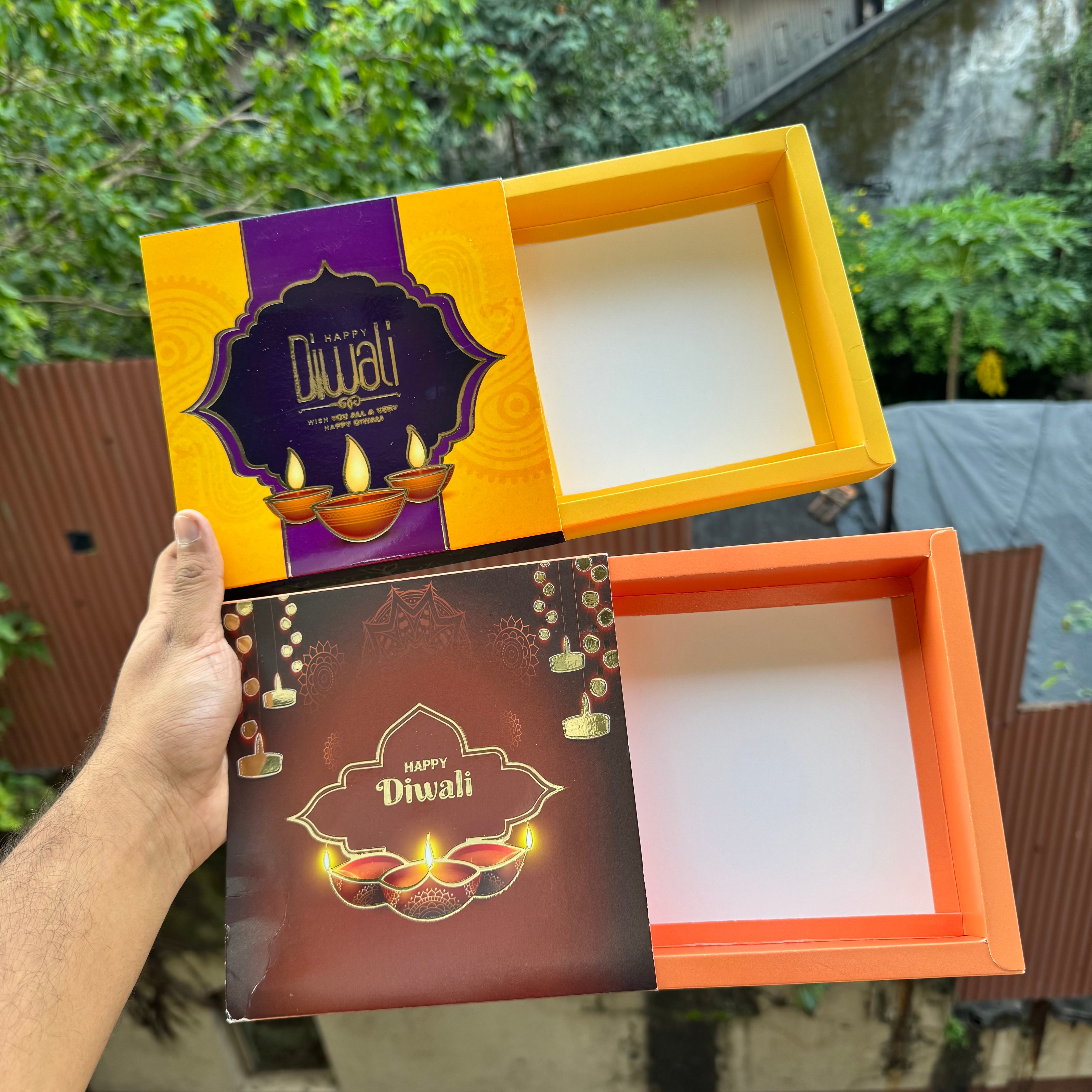 Diwali Slider Box (10pc) || 9 Cavity Size ~ Brown & Amber