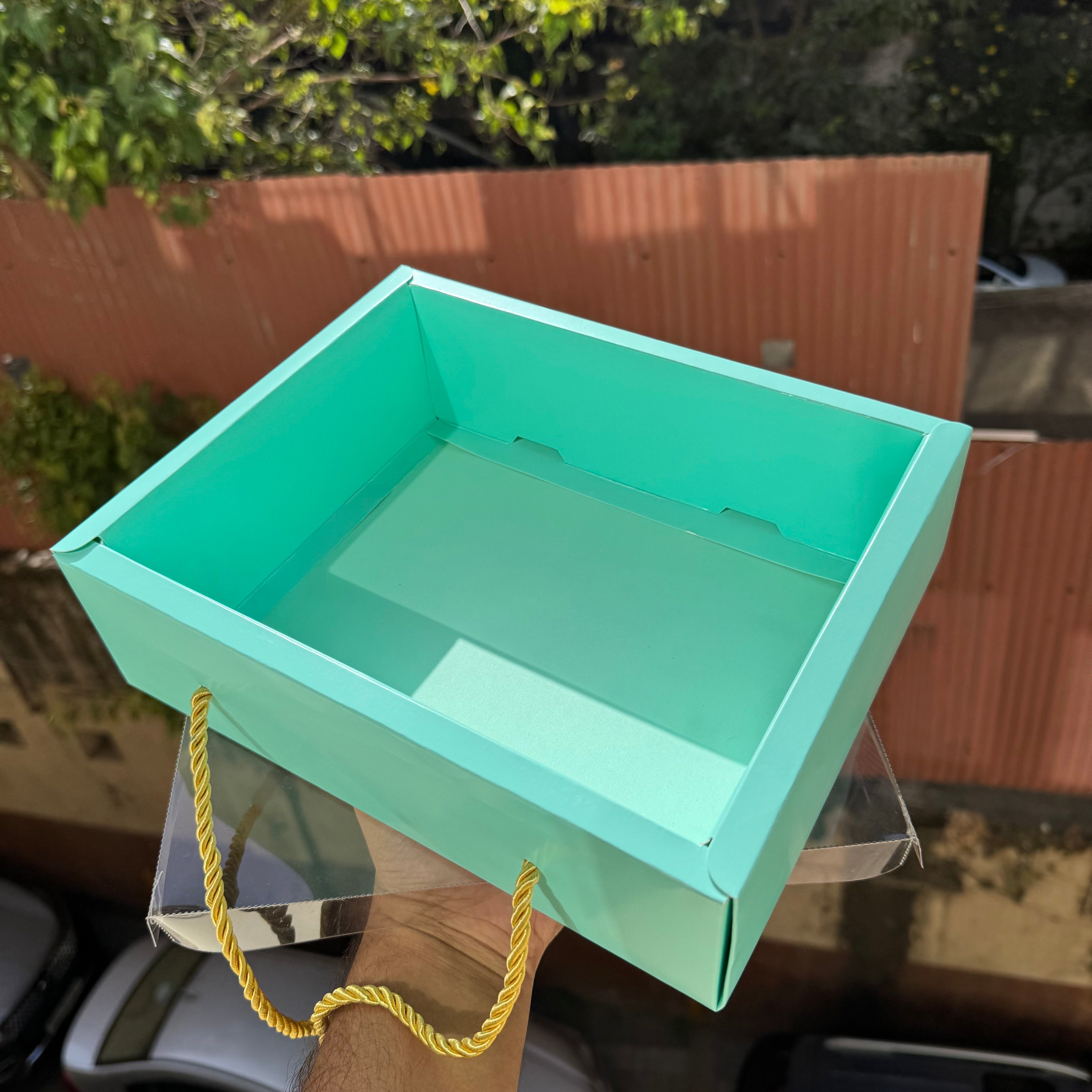 Mint Green Hamper Box With Transparent Lid And Handle (10pc)